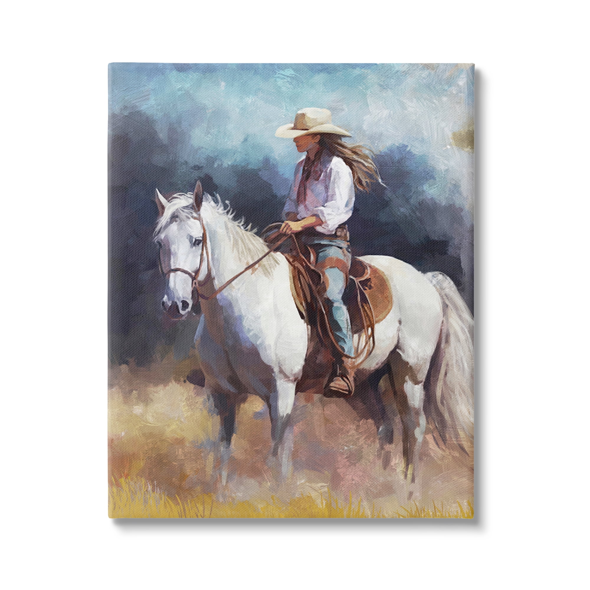 Stupell Industries Cowgirl on White Stallion Animals & Insects Painting Gallery Wrapped Canvas Art Print Wall Art, 30 x 40
