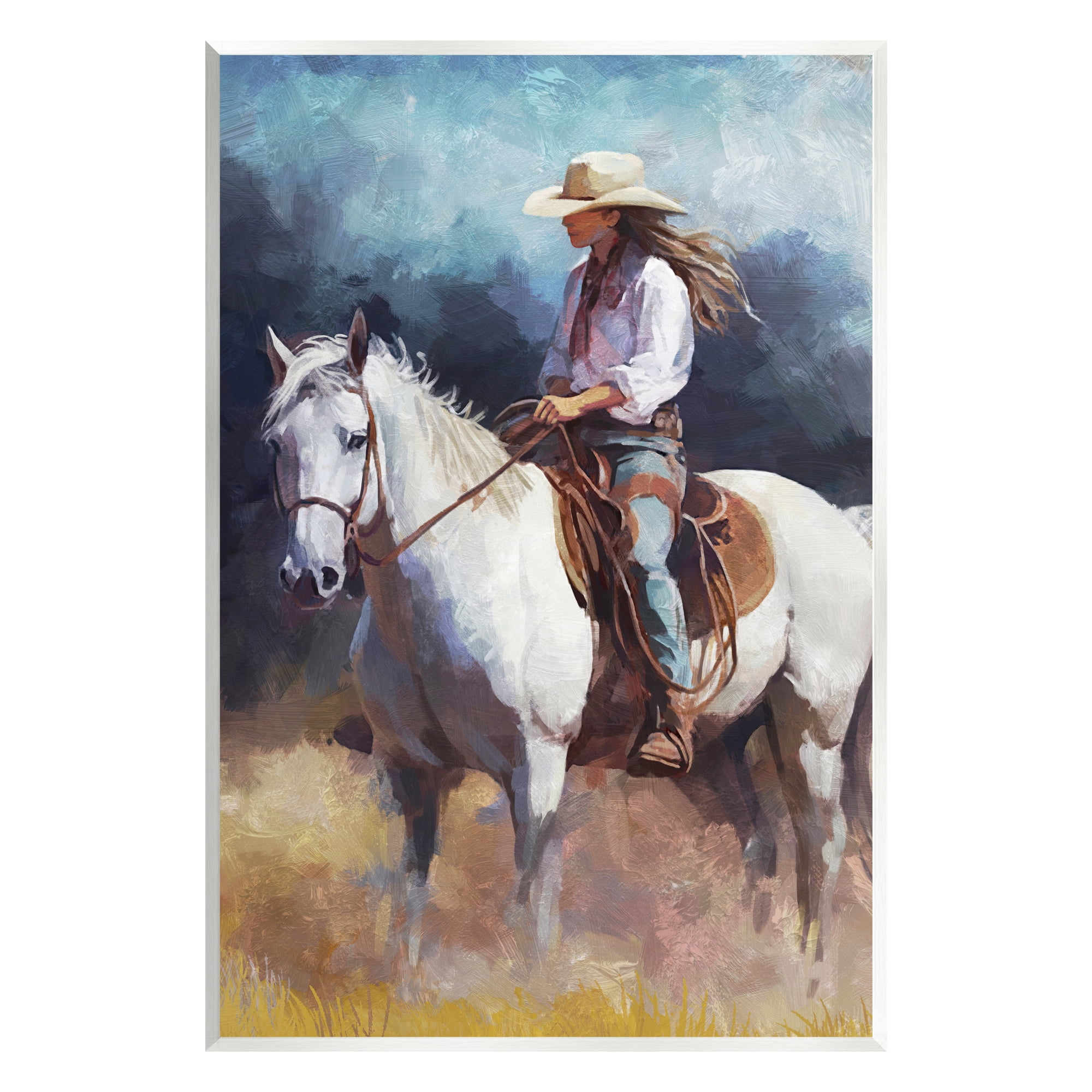 Stupell Industries Cowgirl on White Stallion Animals & Insects Painting Unframed Art Print Wall Art, 10 x 15