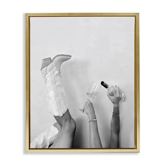 Stupell Industries Cowgirl with Champagne Glass People Painting Gold Floater Framed Canvas Art Print Wall Art, 17 x 21