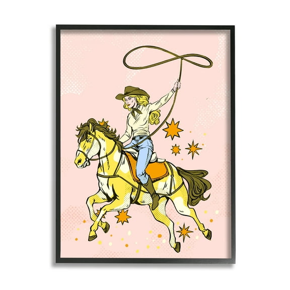 Stupell Industries Cowgirl with Lasso Animals & Insects Painting Black Framed Art Print Wall Art, 11 x 14