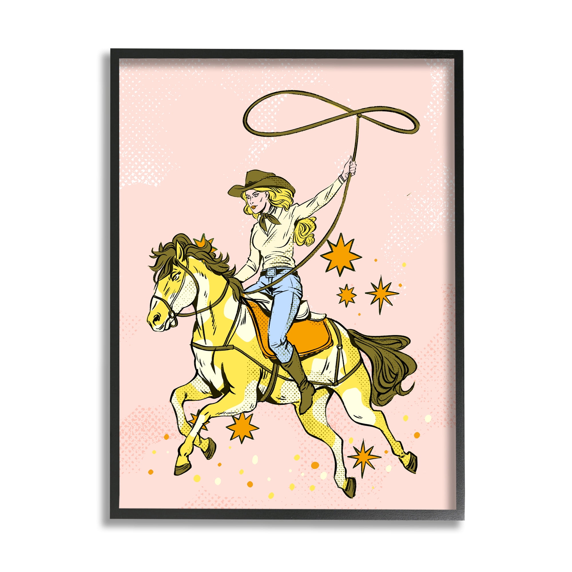 Stupell Industries Cowgirl with Lasso Animals & Insects Painting Black Framed Art Print Wall Art, 16 x 20