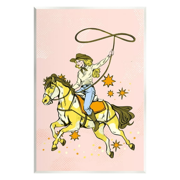 Stupell Industries Cowgirl with Lasso Animals & Insects Painting Unframed Art Print Wall Art, 10 x 15