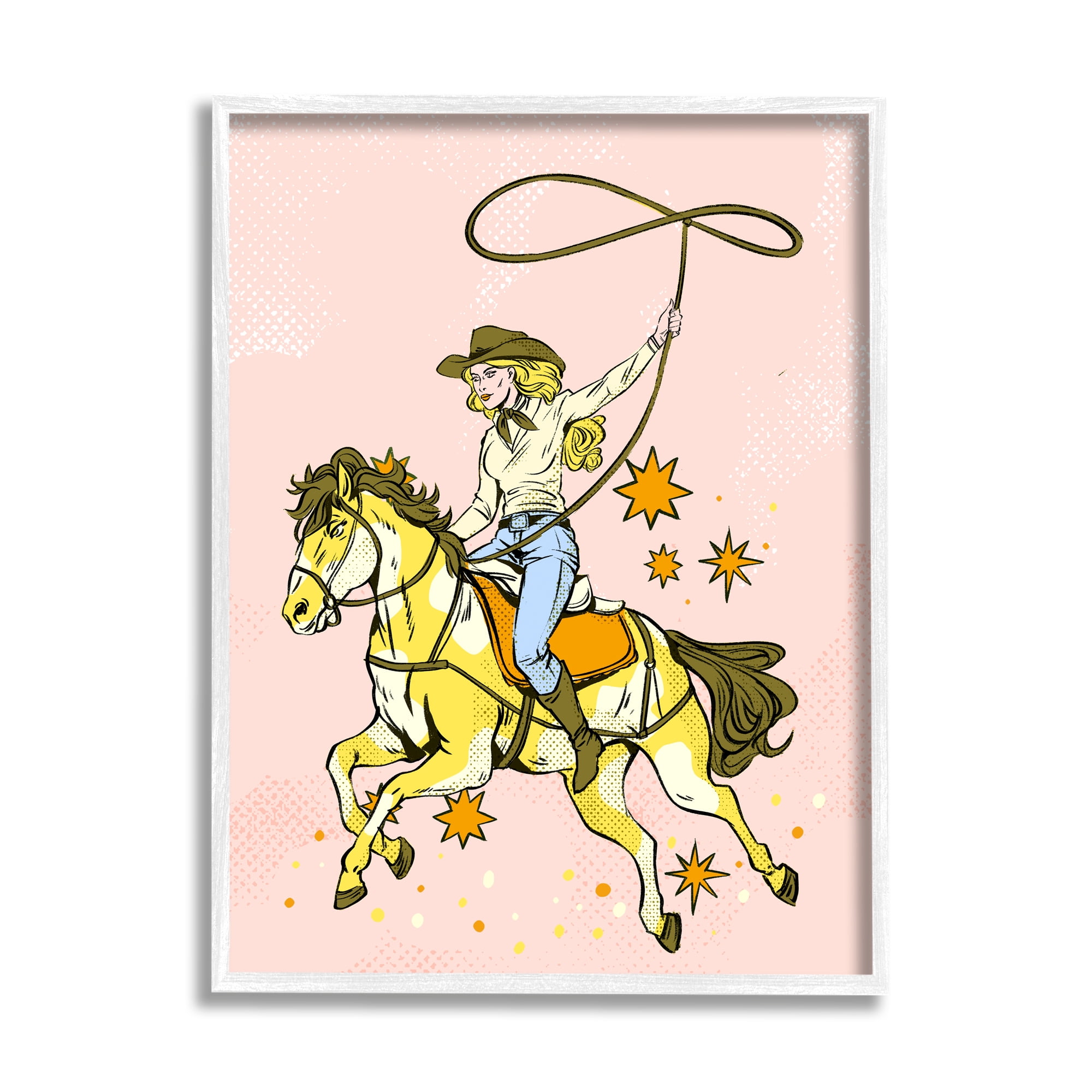 Stupell Industries Cowgirl with Lasso Animals & Insects Painting White Framed Art Print Wall Art, 16 x 20