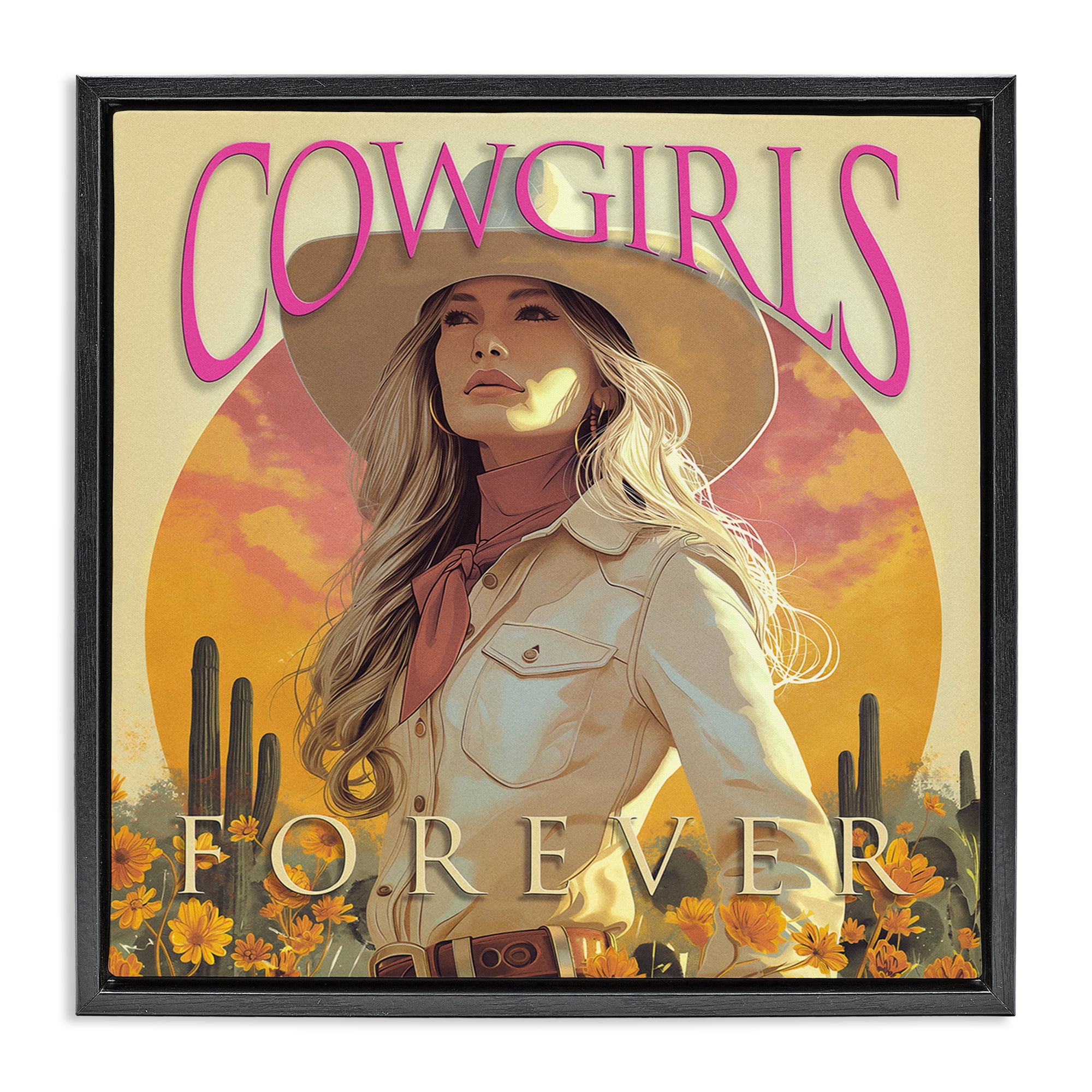Stupell Industries Cowgirls Forever Portrait People Painting Black Floater Framed Canvas Art Print Wall Art, 25 x 25