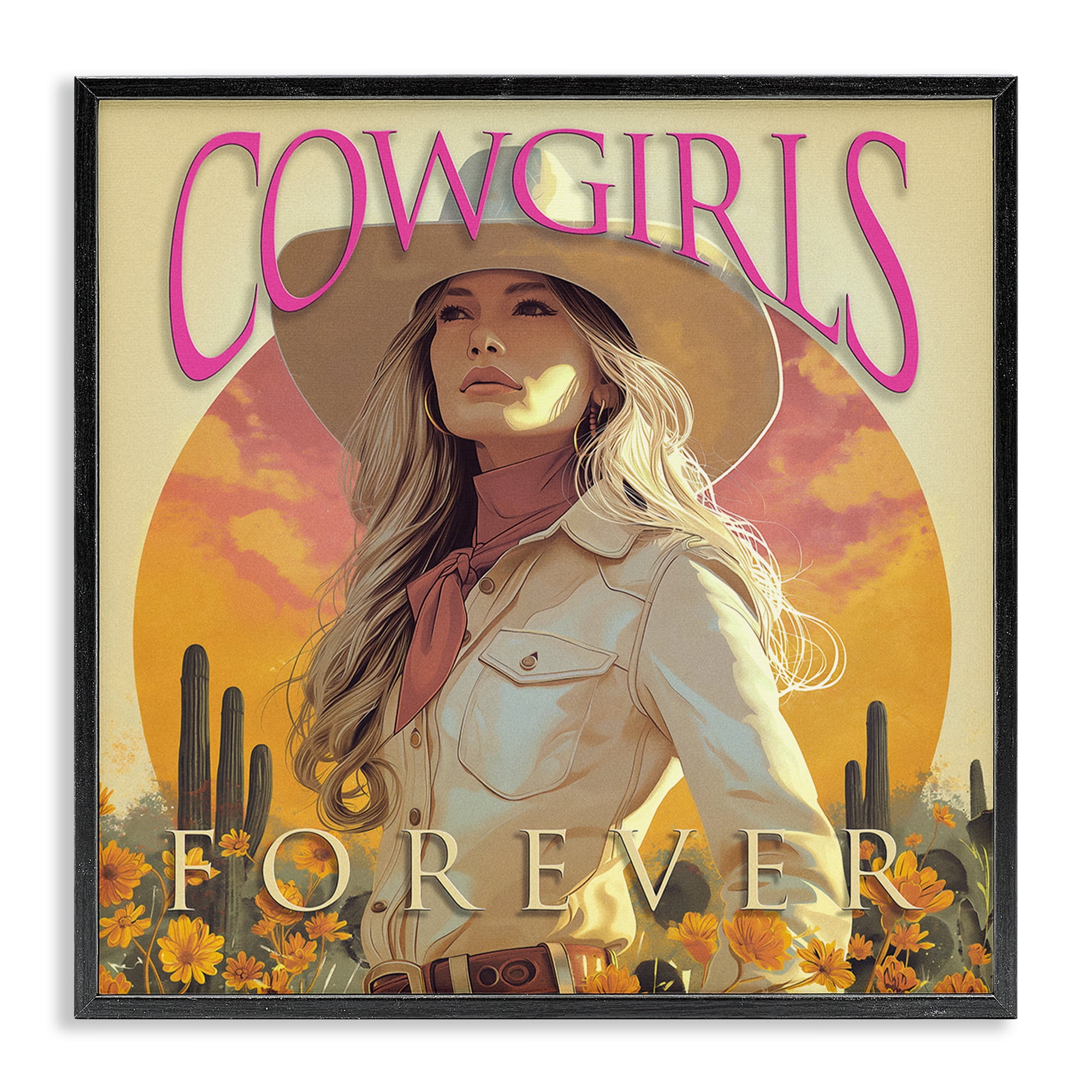Stupell Industries Cowgirls Forever Portrait People Painting Black Framed Art Print Wall Art, 12 x 12
