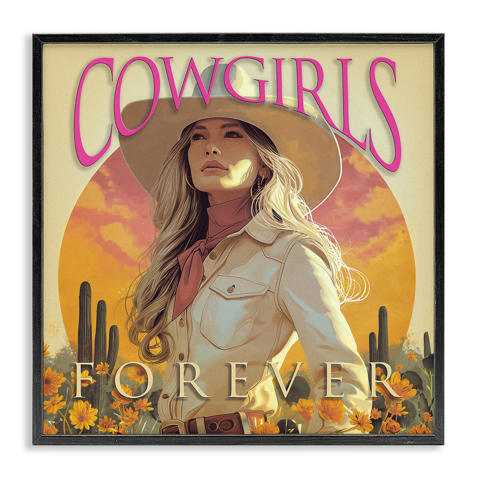 Stupell Industries Cowgirls Forever Portrait People Painting Black Framed Art Print Wall Art, 17 x 17
