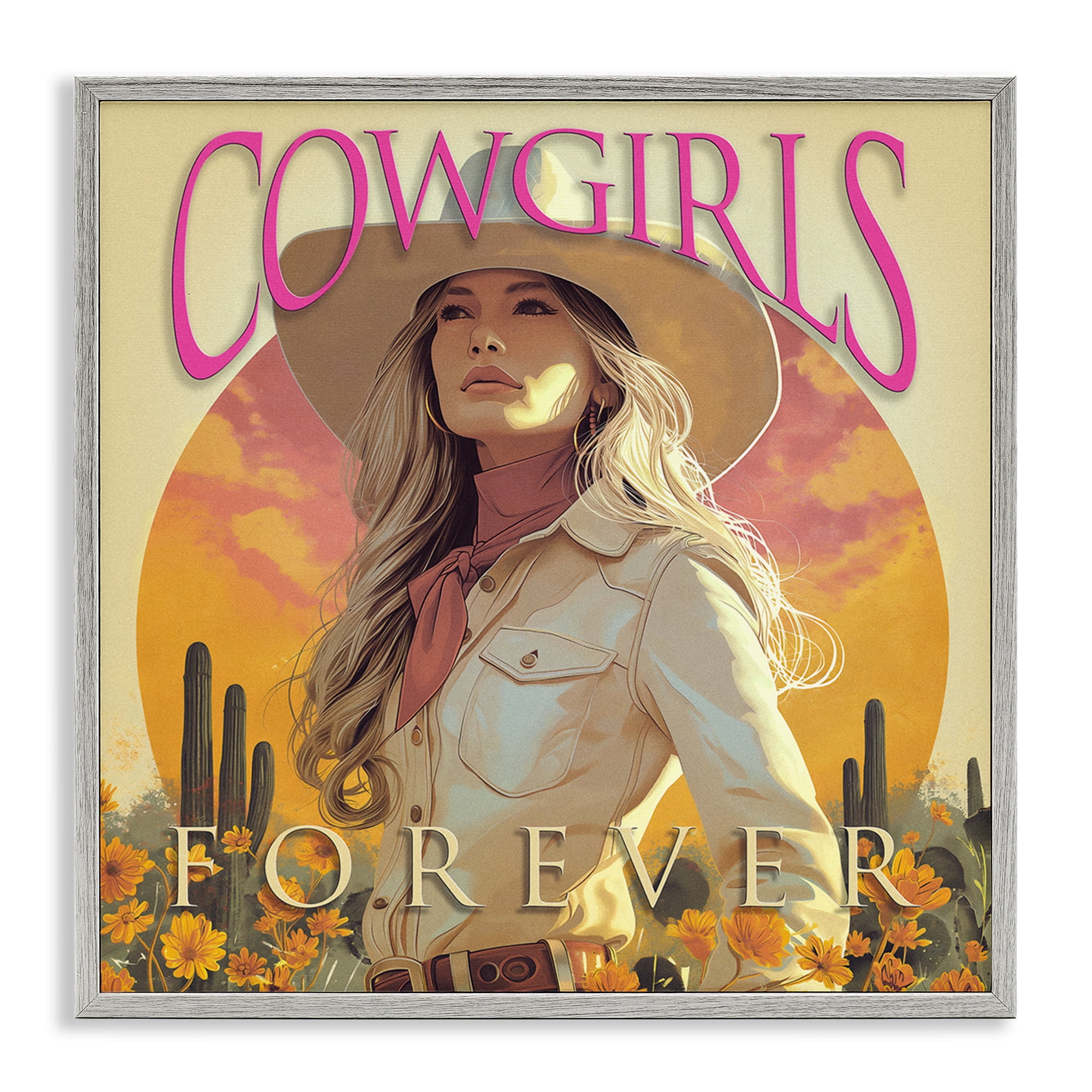 Stupell Industries Cowgirls Forever Portrait People Painting Gray Framed Art Print Wall Art, 24 x 24