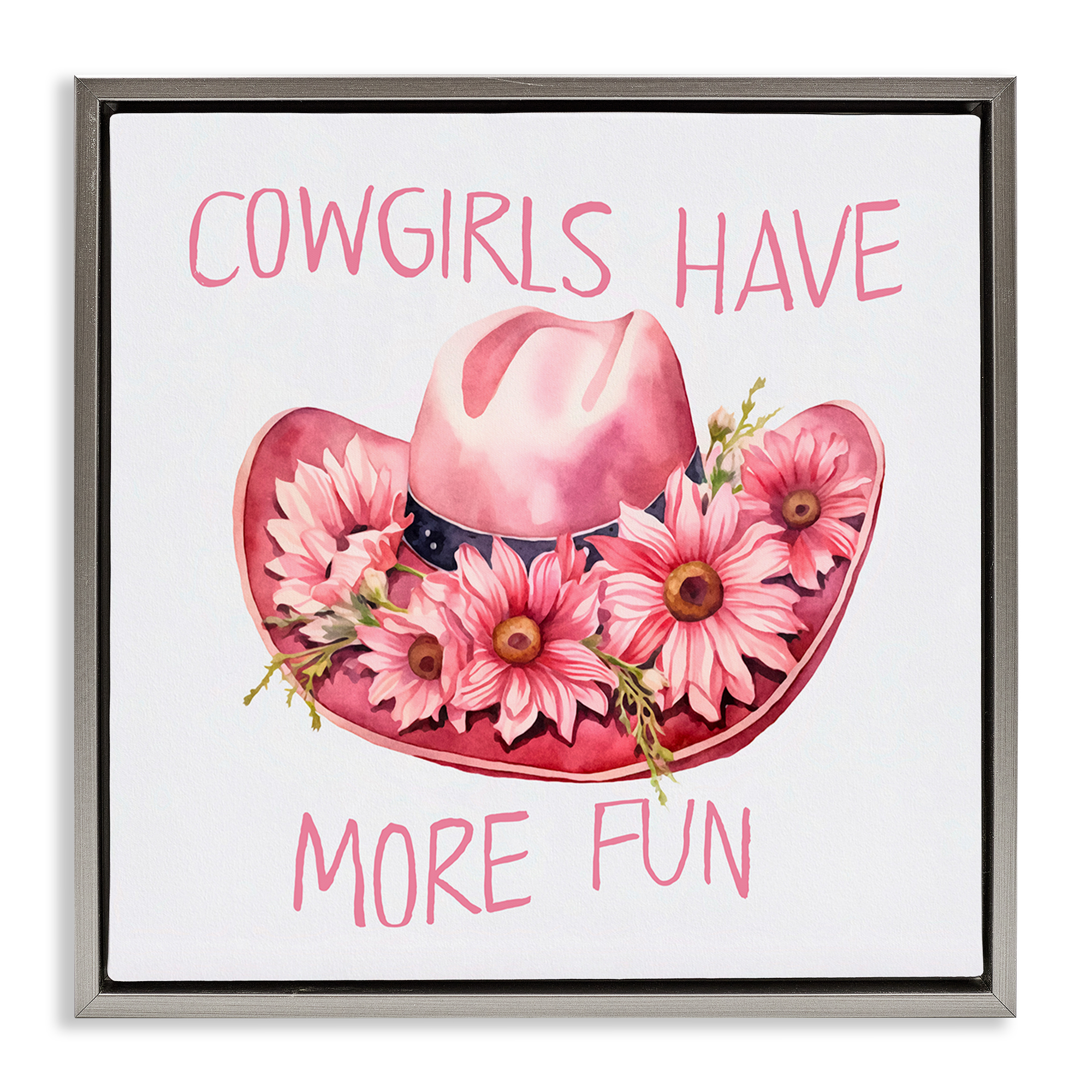 Stupell Industries Cowgirls Have More Fun Plants & Flowers Painting Gray Floater Framed Canvas Art Print Wall Art, 18 x 18
