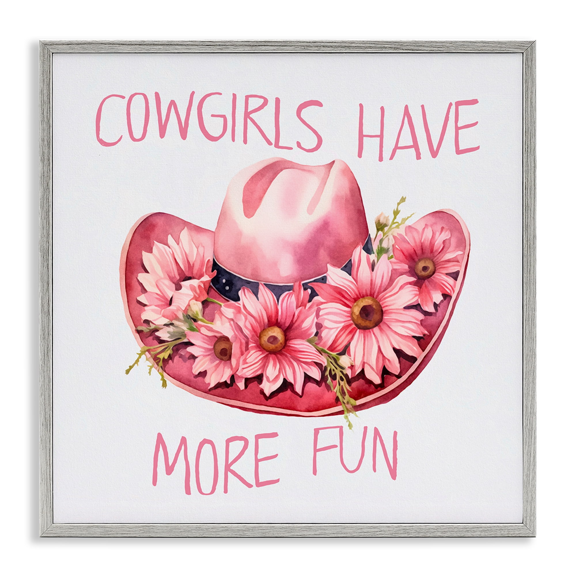 Stupell Industries Cowgirls Have More Fun Plants & Flowers Painting Gray Framed Art Print Wall Art, 12 x 12