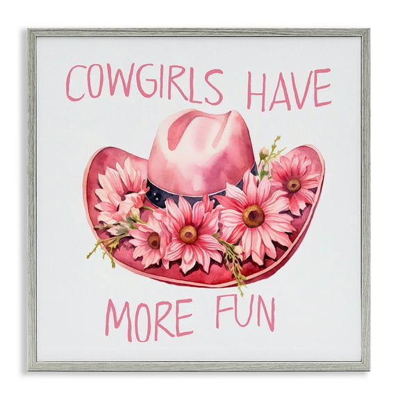 Stupell Industries Cowgirls Have More Fun Plants & Flowers Painting Gray Framed Art Print Wall Art, 12 x 12
