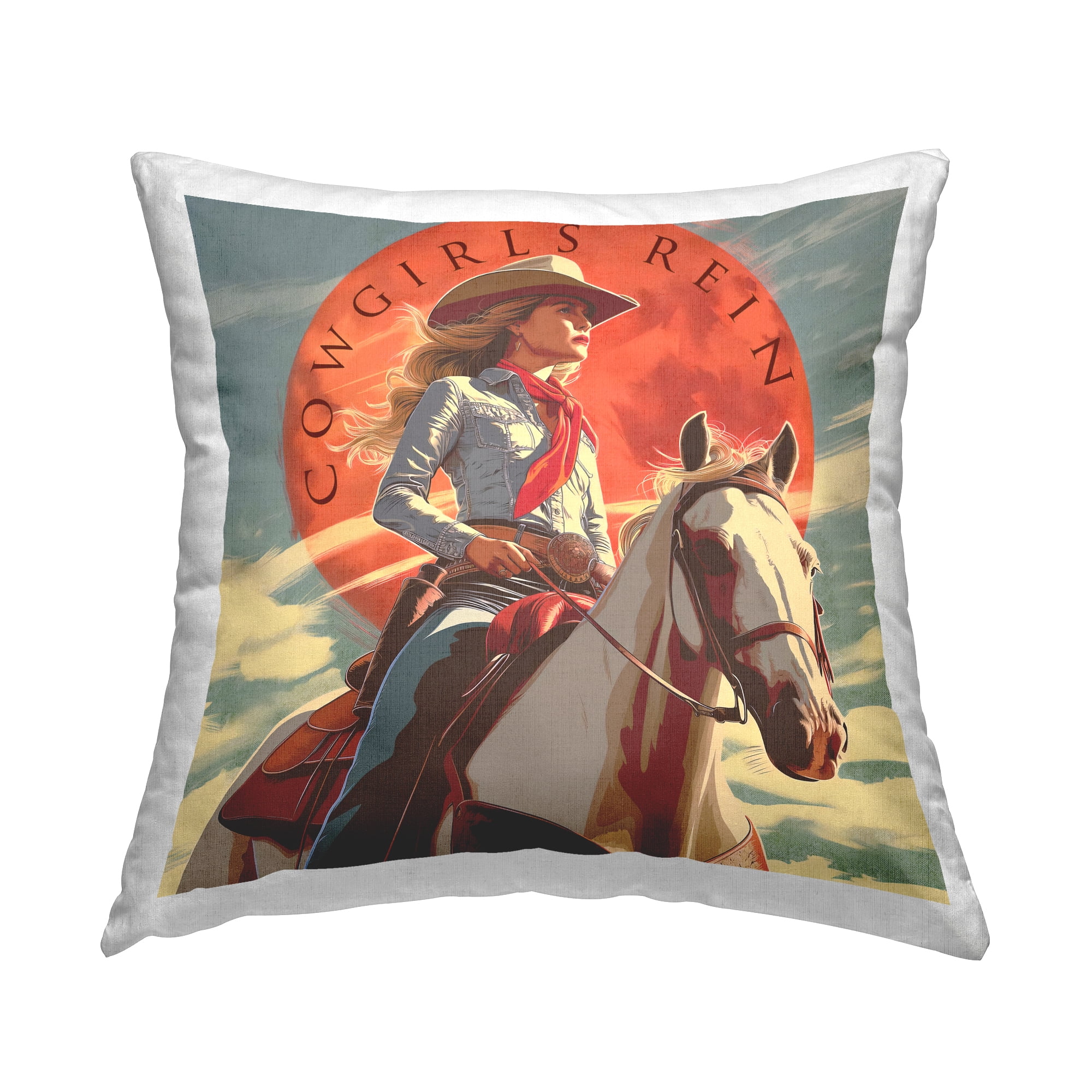 Stupell Industries Cowgirls Rein Portrait Decorative Printed Throw Pillow Design by Steve Hunziker.