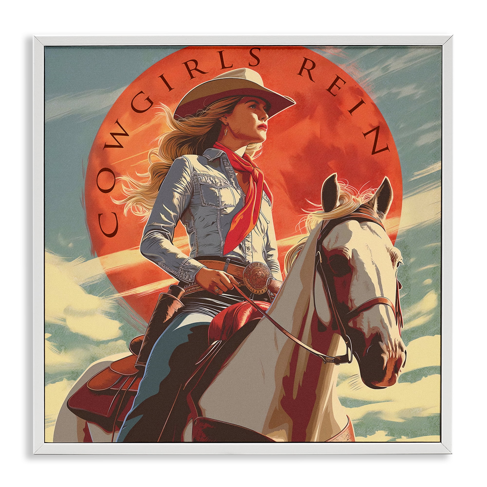 Stupell Industries Cowgirls Rein Portrait People Painting White Framed Art Print Wall Art, 17 x 17