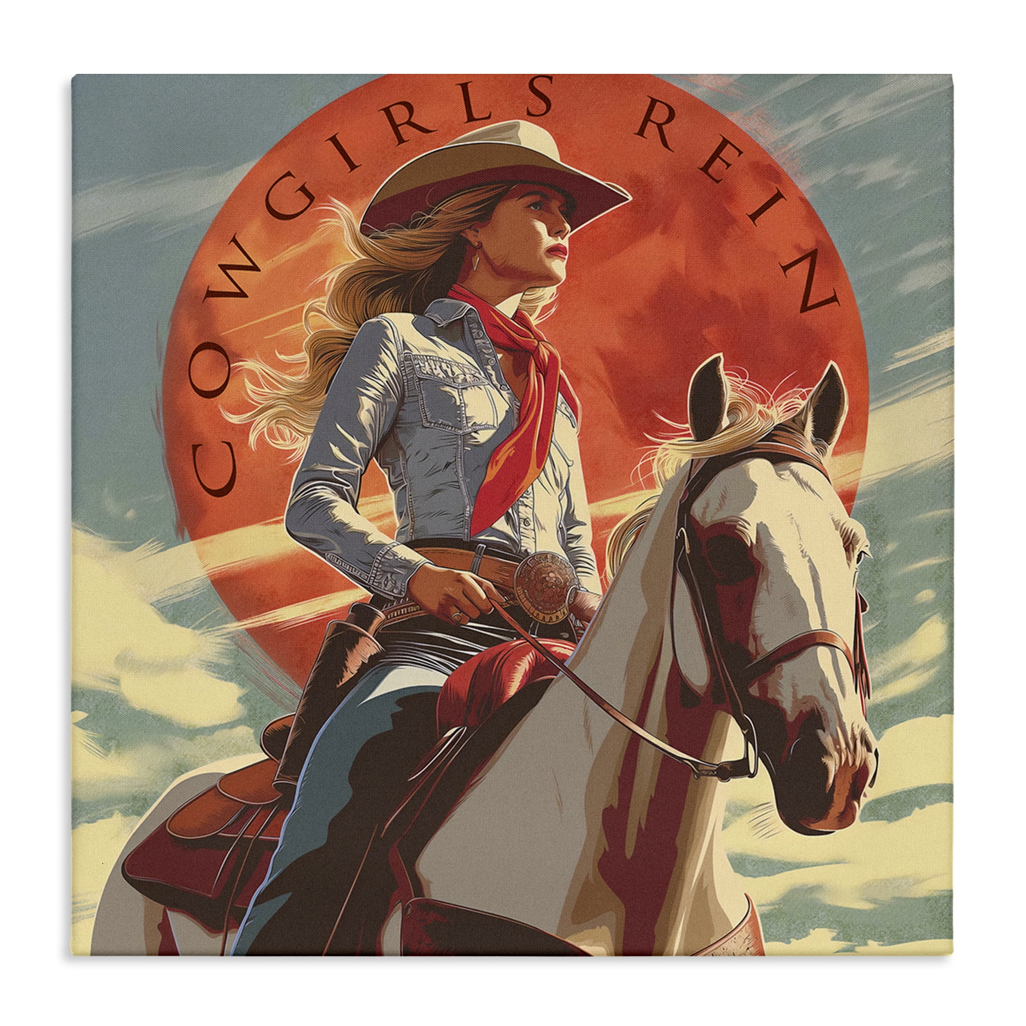 Stupell Industries Cowgirls Rein Portrait People Painting Wrapped Canvas Art Print Wall Art, 30 x 30