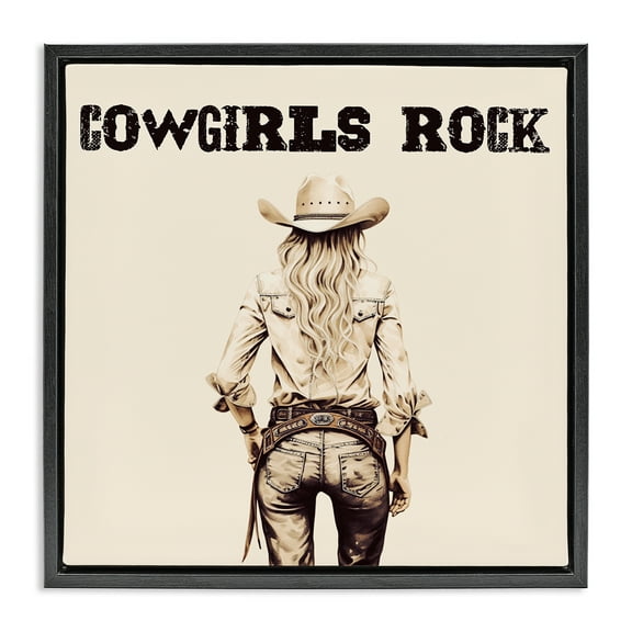 Stupell Industries Cowgirls Rock Phrase People Painting Black Floater Framed Canvas Art Print Wall Art, 18 x 18