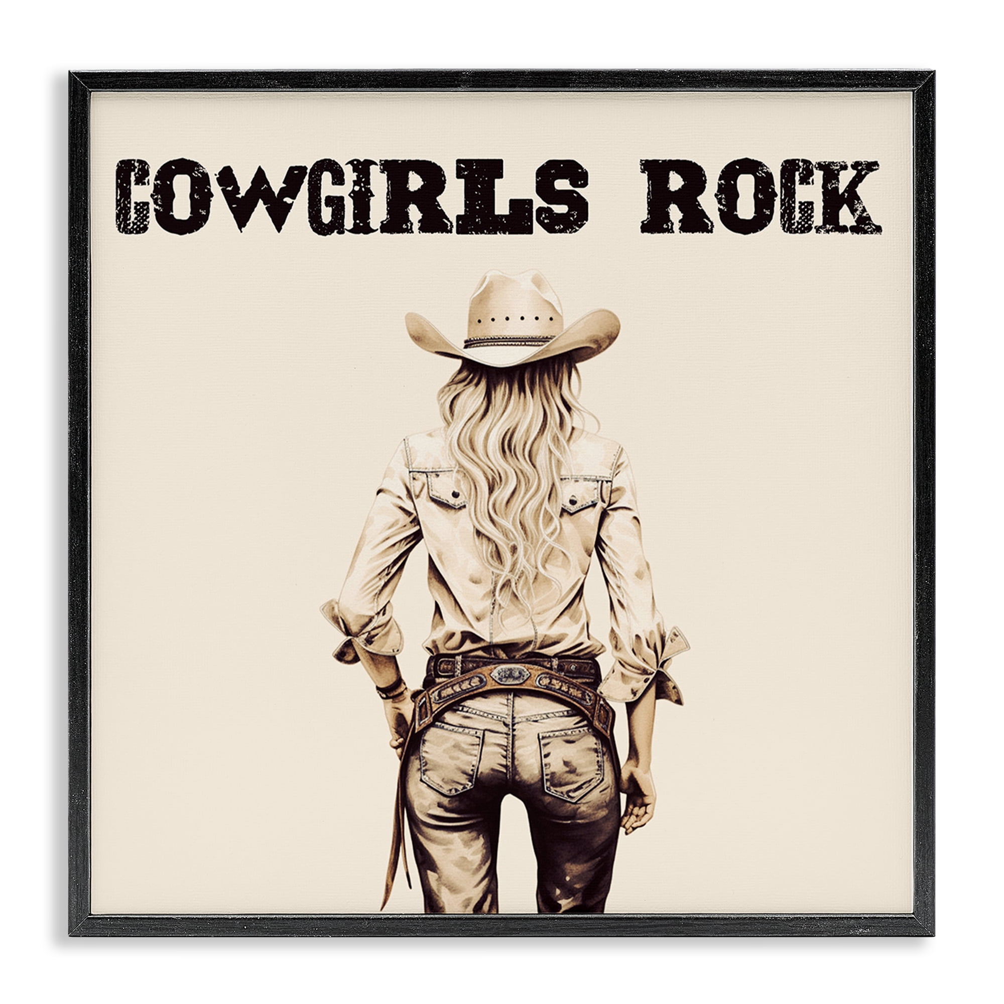 Stupell Industries Cowgirls Rock Phrase People Painting Black Framed Art Print Wall Art, 12 x 12