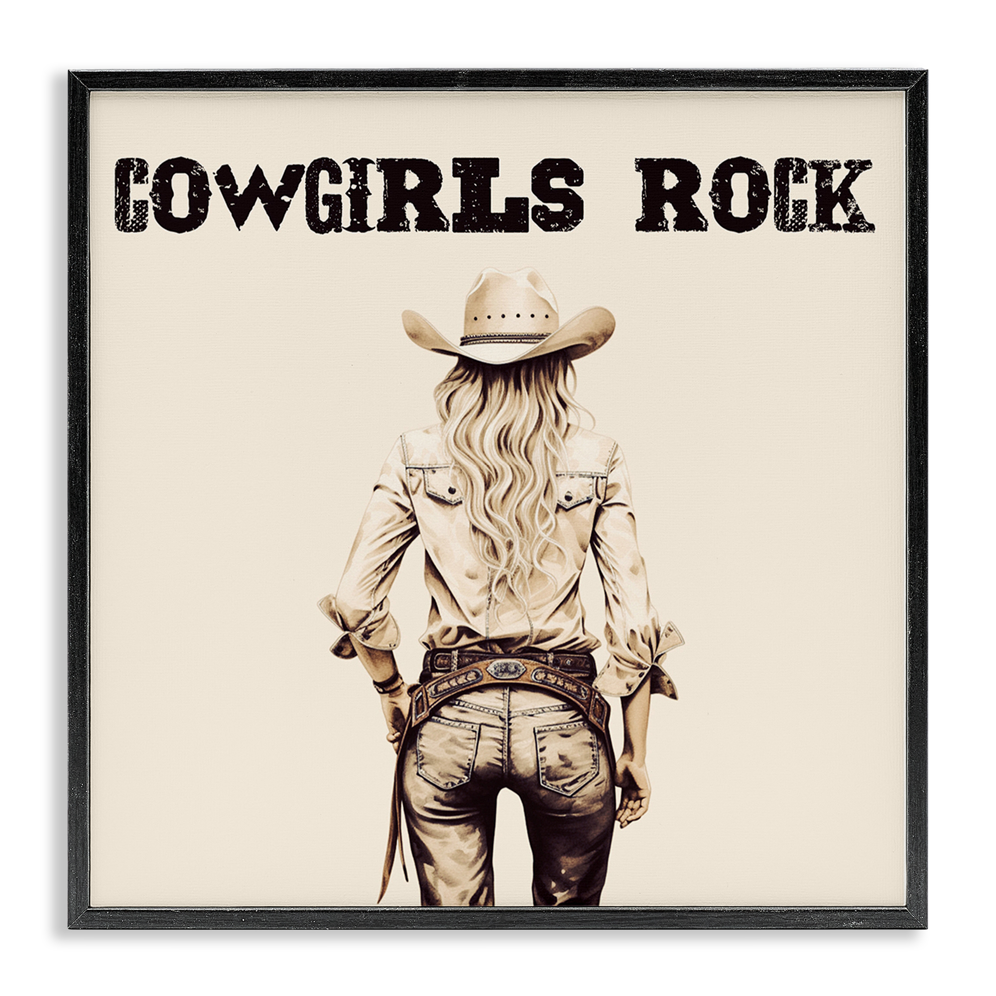 Stupell Industries Cowgirls Rock Phrase People Painting Black Framed Art Print Wall Art, 24 x 24