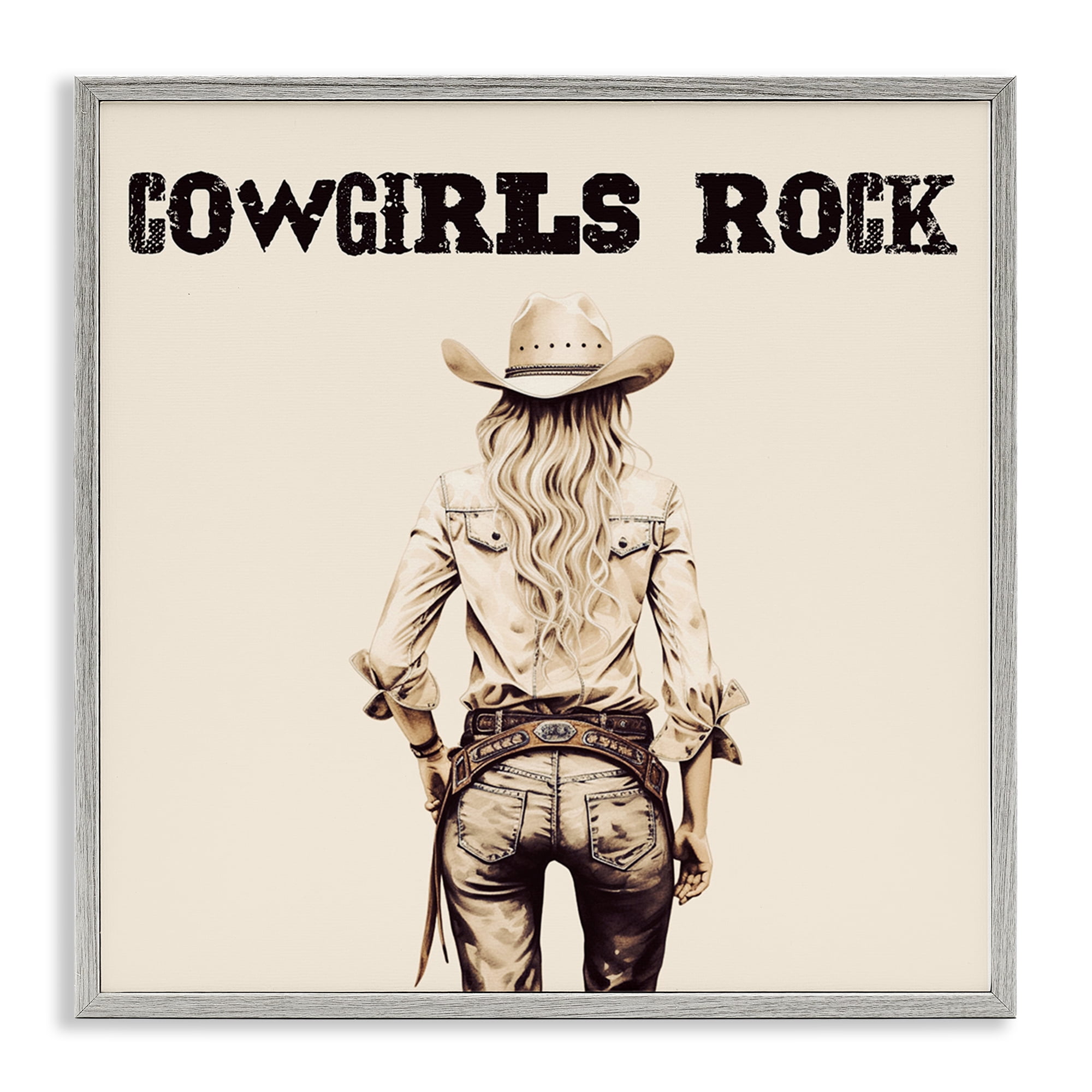 Stupell Industries Cowgirls Rock Phrase People Painting Gray Framed Art Print Wall Art, 24 x 24