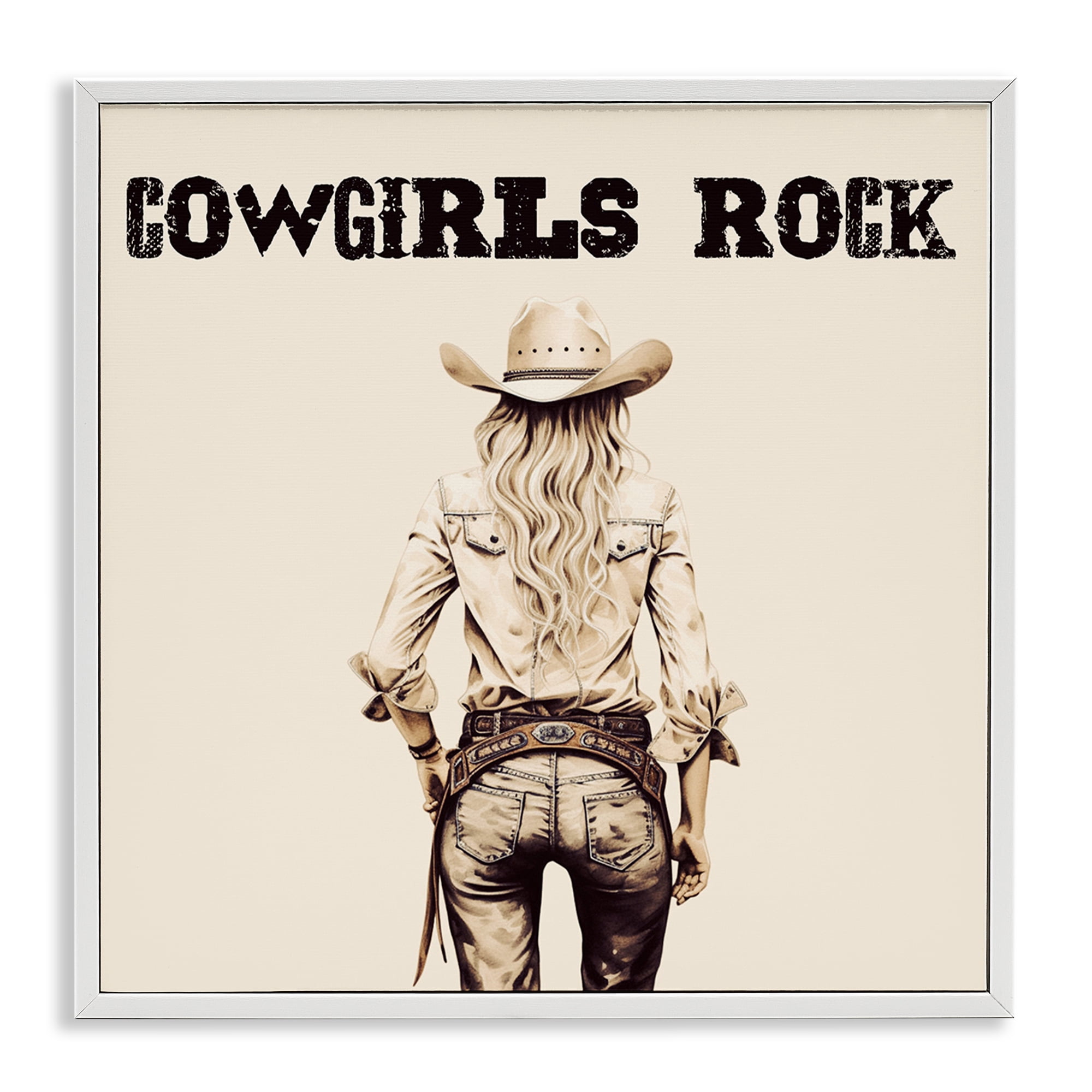Stupell Industries Cowgirls Rock Phrase People Painting White Framed Art Print Wall Art, 17 x 17