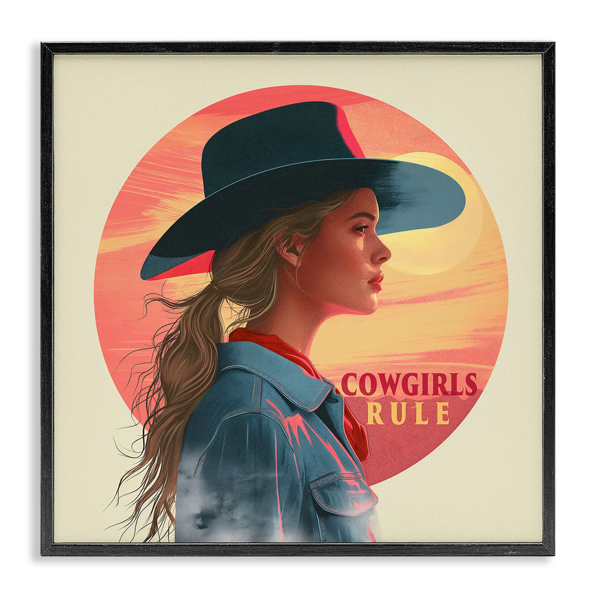 Stupell Industries Cowgirls Rule Portrait People Painting Black Framed Art Print Wall Art, 17 x 17
