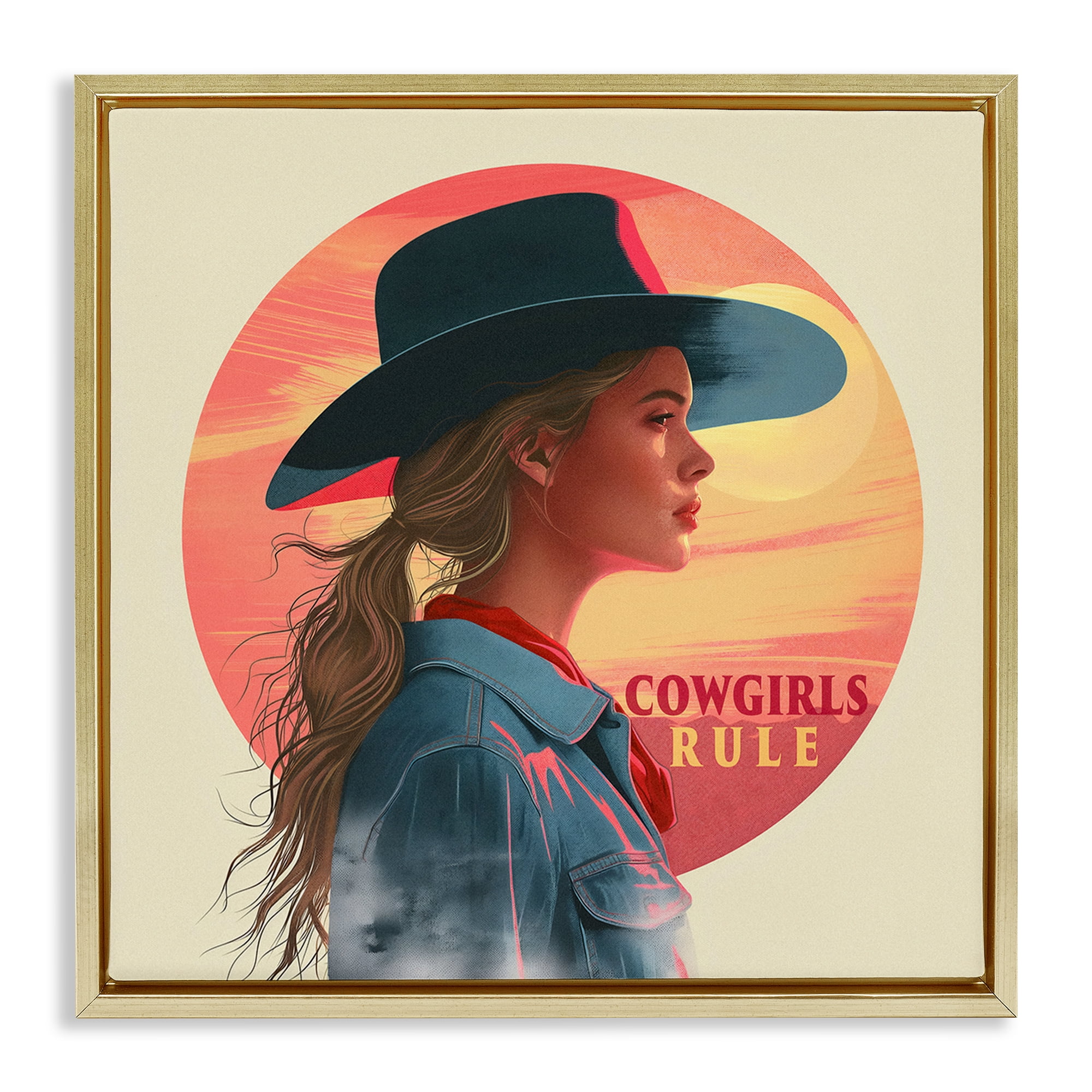 Stupell Industries Cowgirls Rule Portrait People Painting Gold Floater Framed Canvas Art Print Wall Art, 25 x 25