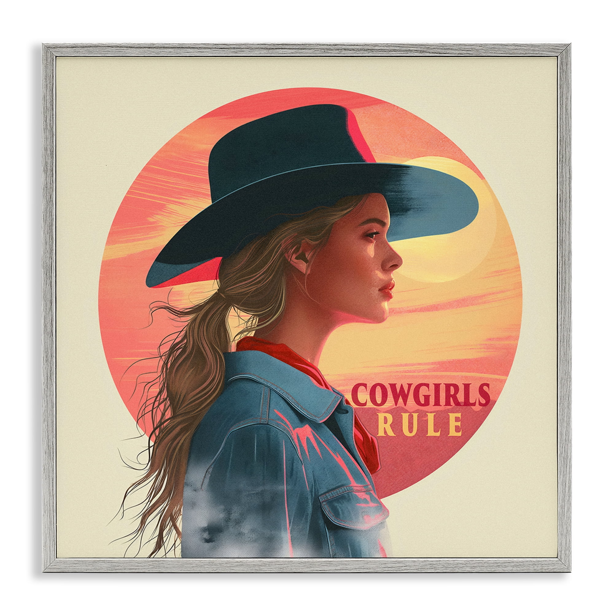 Stupell Industries Cowgirls Rule Portrait People Painting Gray Framed Art Print Wall Art, 17 x 17