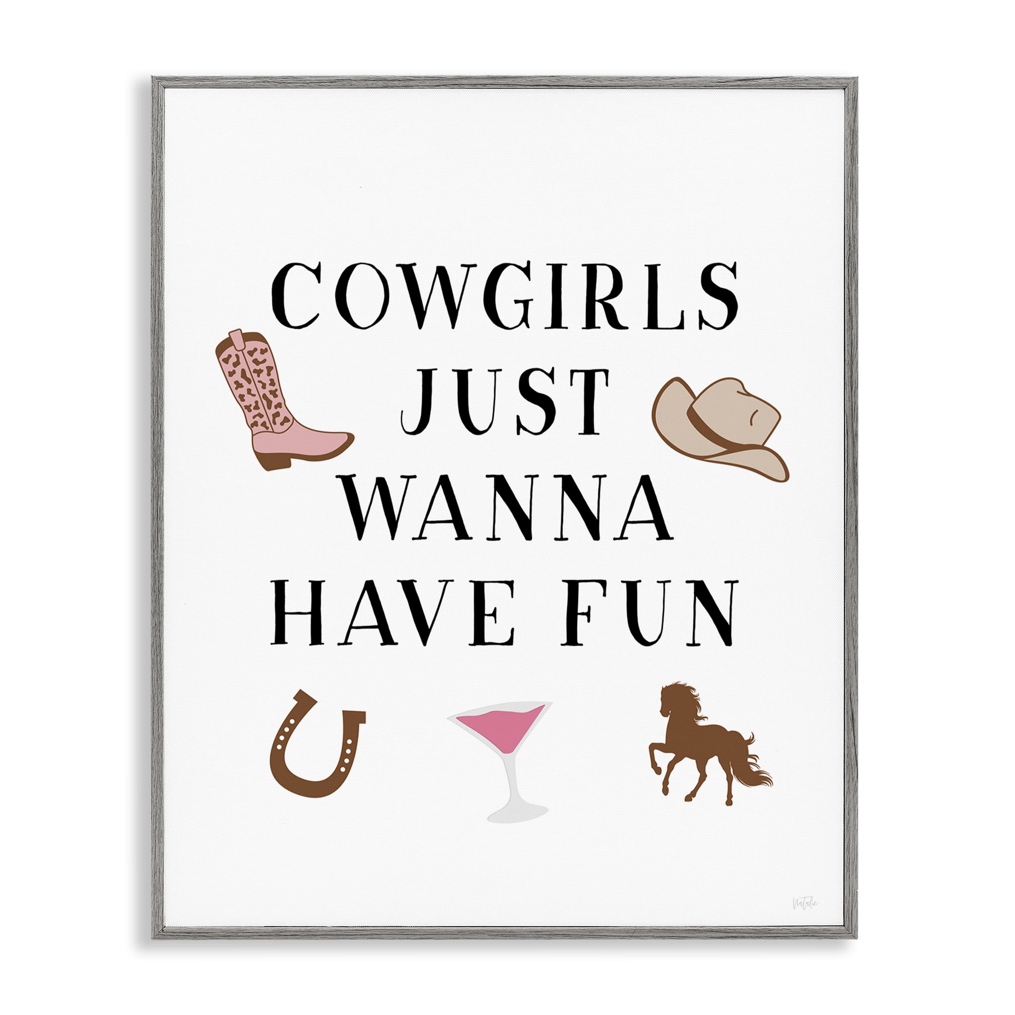 Stupell Industries Cowgirls Wanna Have Fun Entertainment Painting Gray Framed Art Print Wall Art, 16 x 20