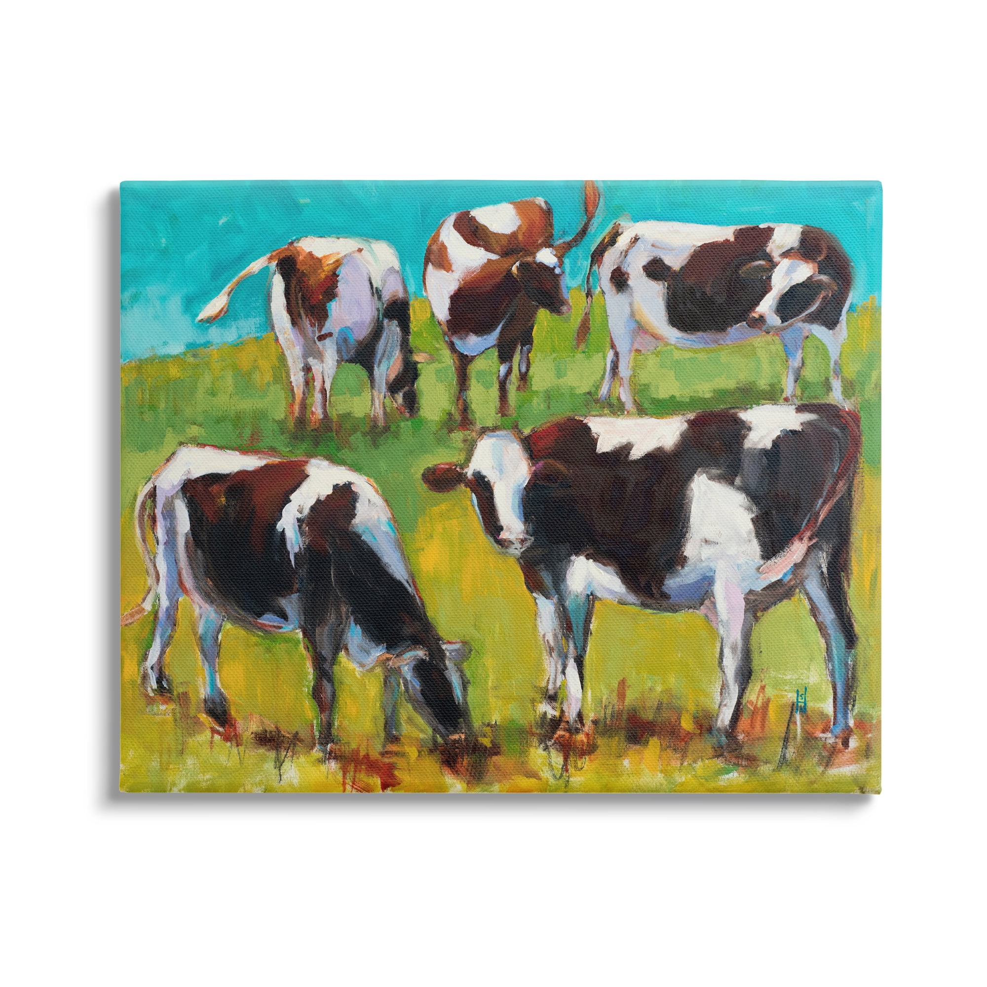 Stupell Industries Cows Grazing Modern Painting Animals & Insects Painting Gallery Wrapped Canvas Print Wall Art, 48 x 36