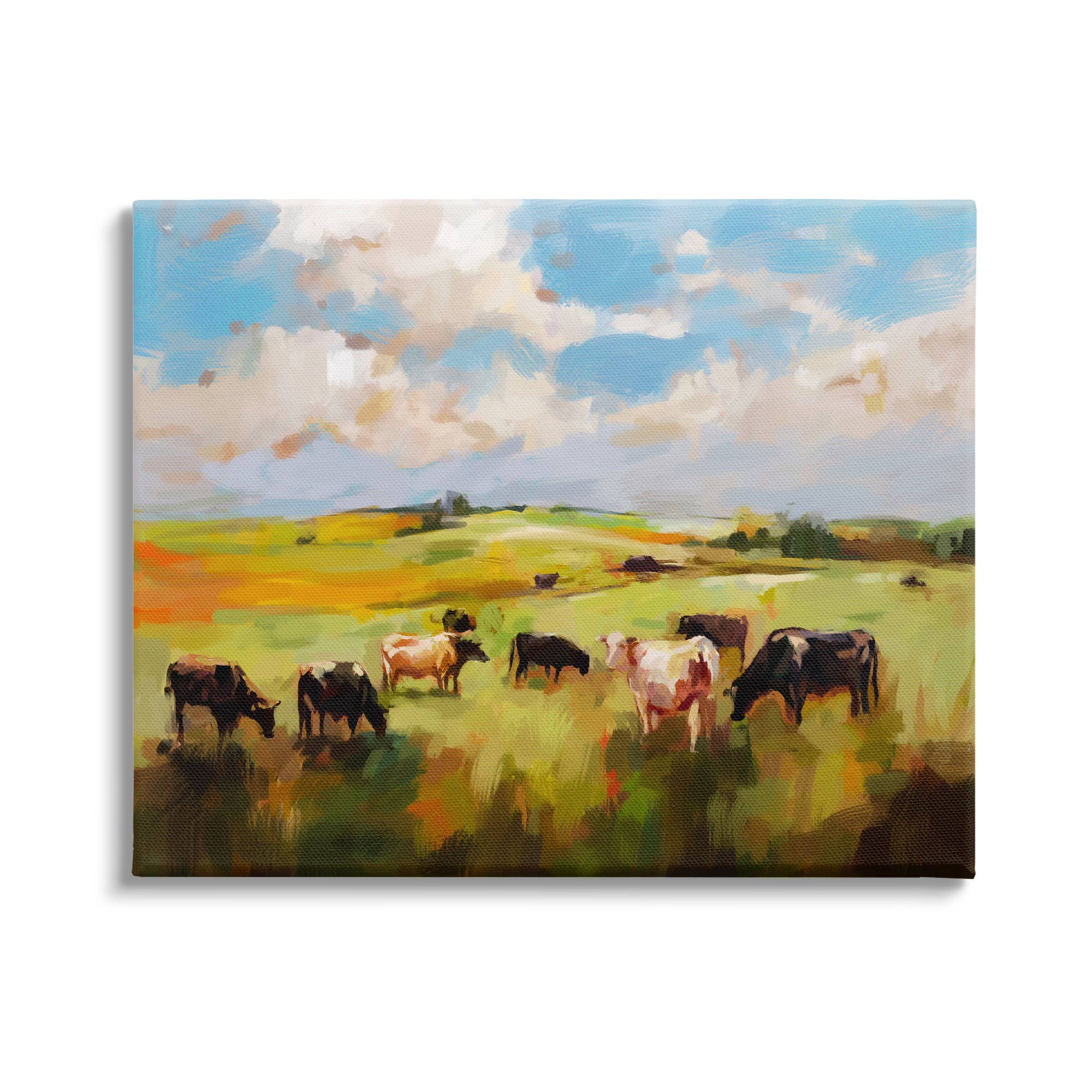 Stupell Industries Cows Grazing Painting Landscape Painting Gallery Wrapped Canvas Art Print Wall Art, 30 x 24