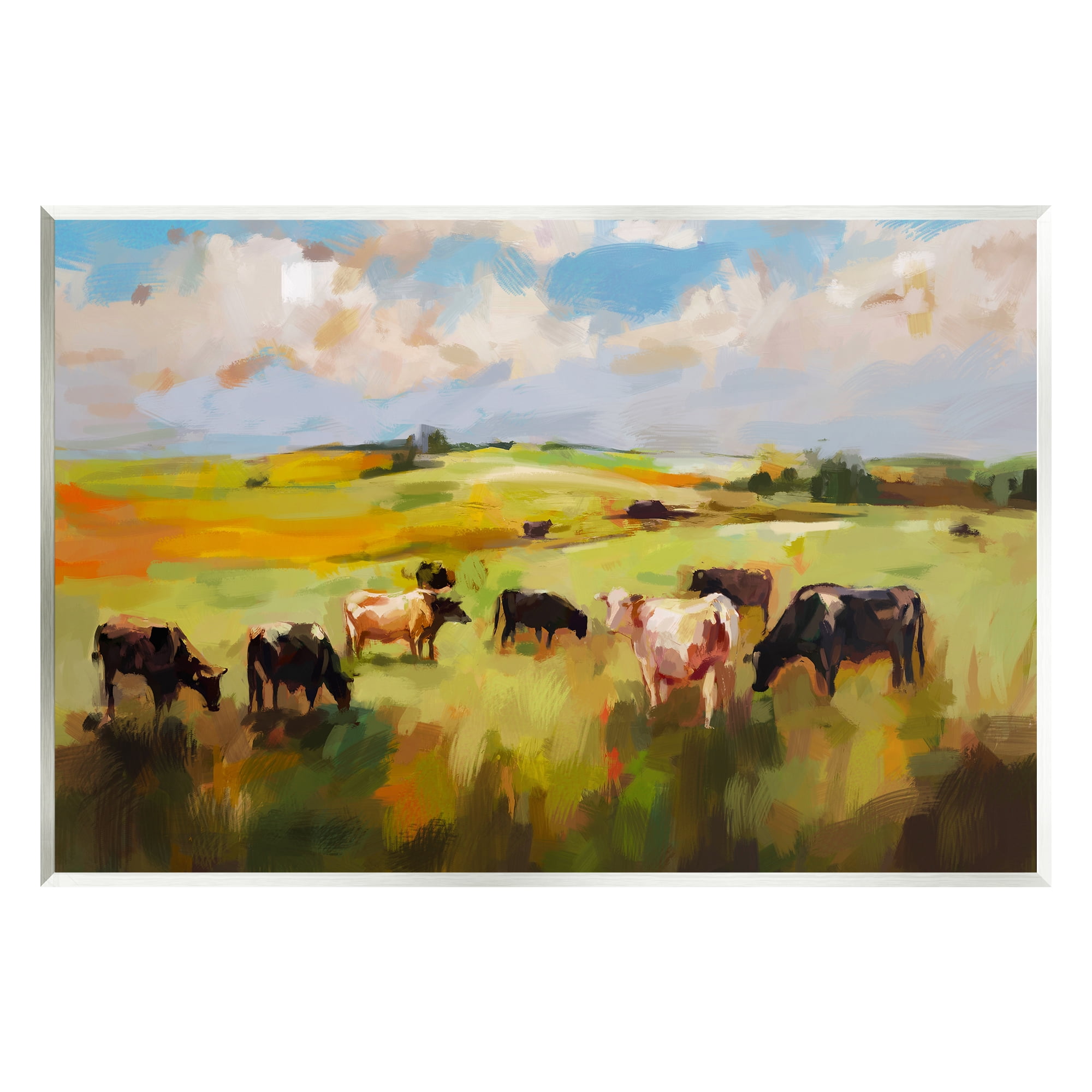 Stupell Industries Cows Grazing Painting Landscape Painting Unframed Art Print Wall Art, 19 x 13
