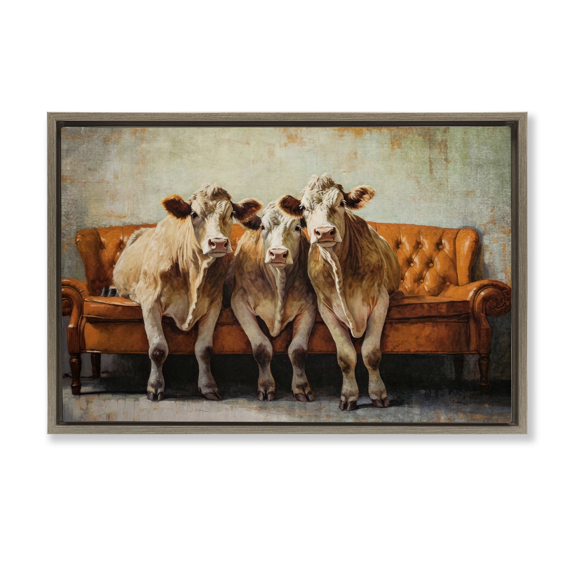 Stupell Industries Cows Just Chillin' Brown Framed Floater Canvas Wall Art, design by Tina LeCour