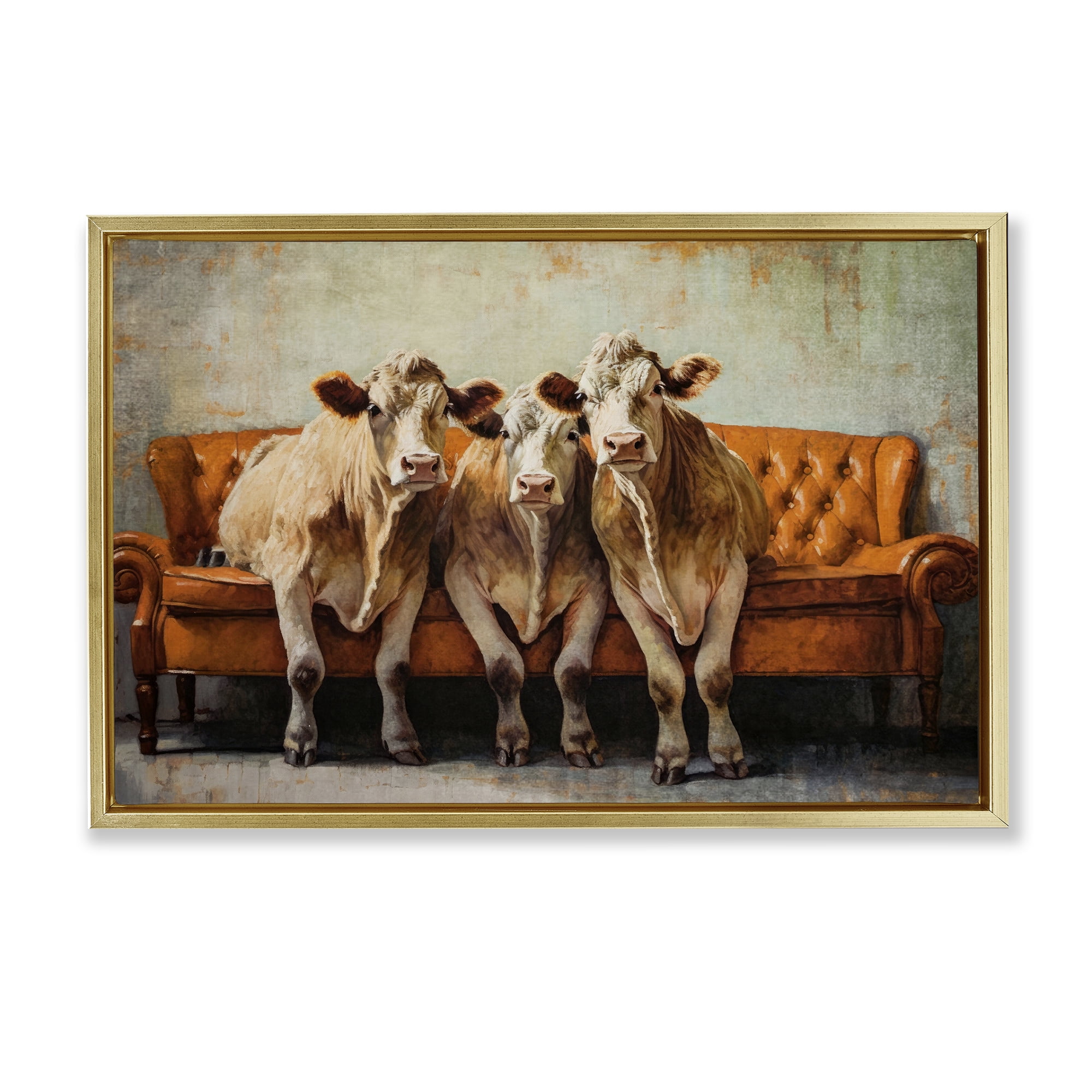 Stupell Industries Cows Just Chillin' Gold Framed Floater Canvas Wall Art, design by Tina LeCour