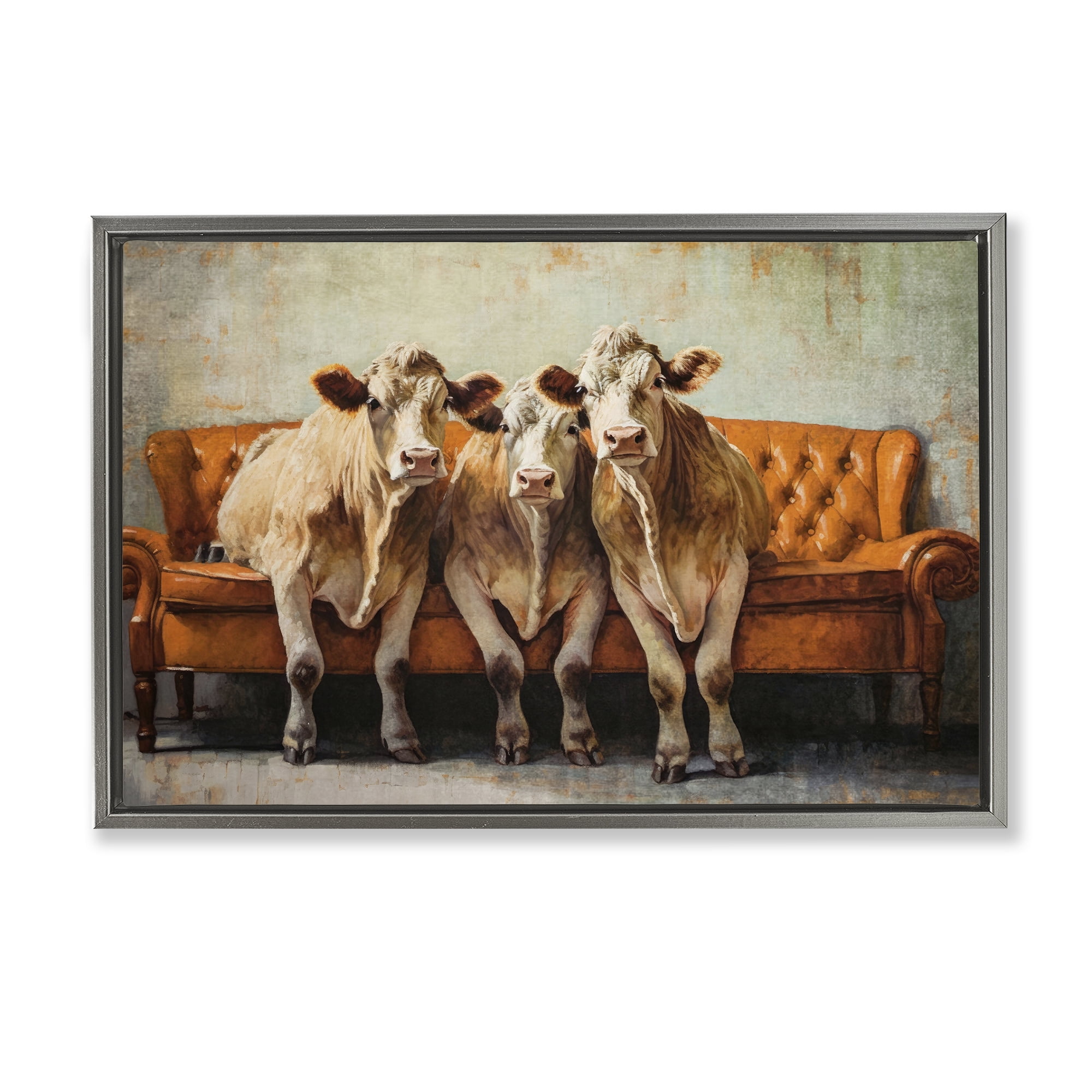Stupell Industries Cows Just Chillin' Gray Framed Floater Canvas Wall Art, design by Tina LeCour