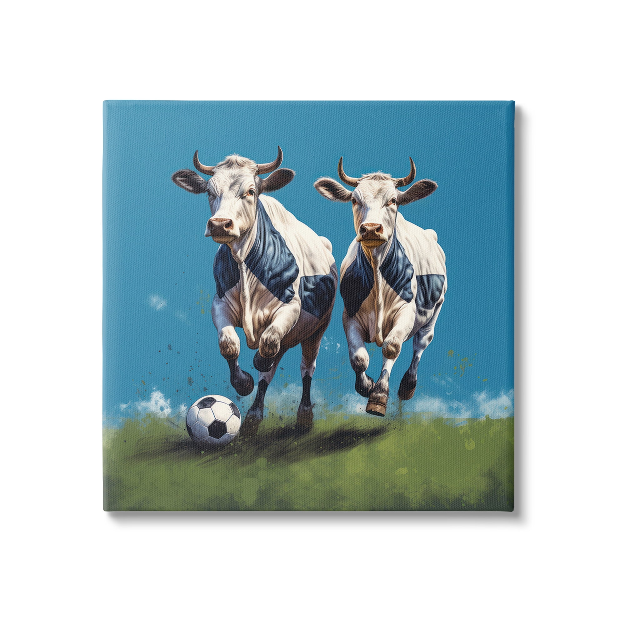 Stupell Industries Cows Playing Soccer Animals & Insects Painting Gallery Wrapped Canvas Art Print Wall Art, 24 x 24