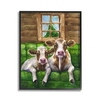 Stupell Industries Cows in Barn Cabin Animals & Insects Painting Black Framed Art Print Wall Art, 11 x 14