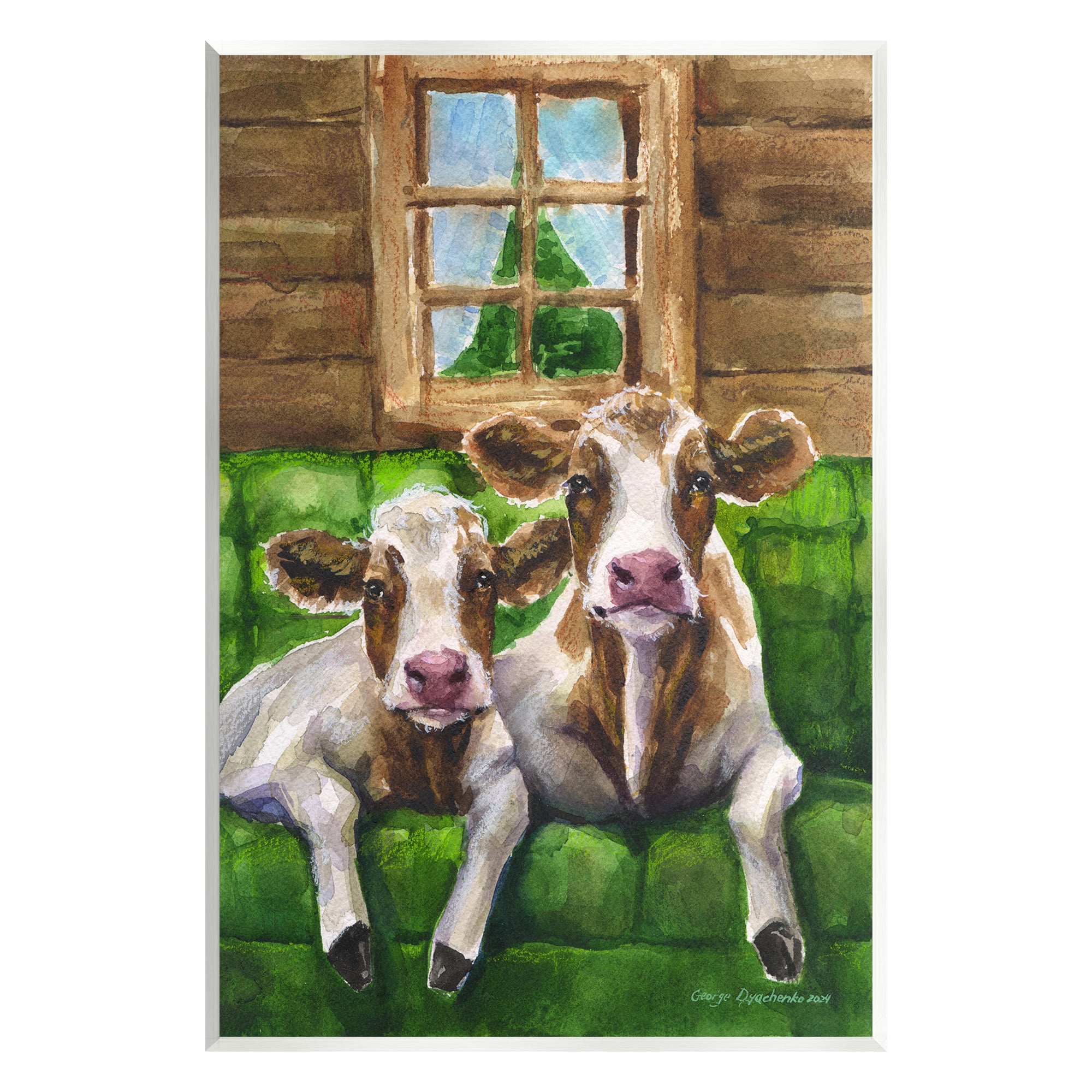 Stupell Industries Cows in Barn Cabin Animals & Insects Painting Unframed Art Print Wall Art, 13 x 19