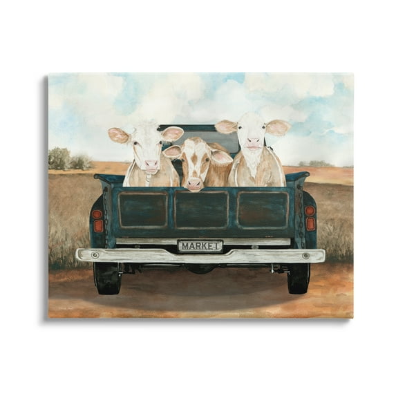Stupell Industries Cows in Country Truck Animals & Insects Painting Gallery Wrapped Canvas Print Wall Art, 20 x 16
