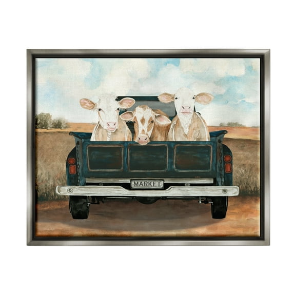 Stupell Industries Cows in Country Truck Animals & Insects Painting Gray Floater Framed Art Print Wall Art, 21 x 17