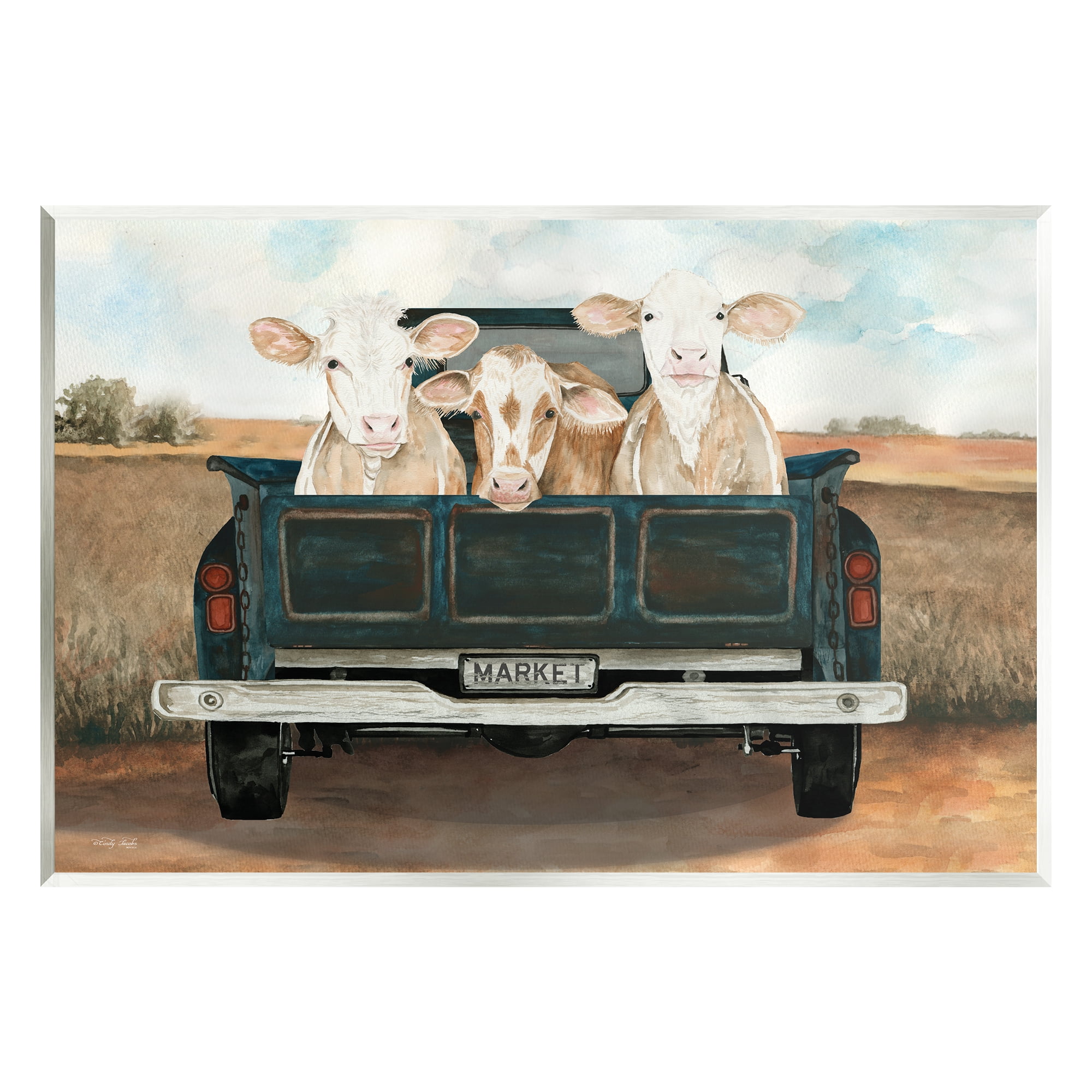 Stupell Industries Cows in Country Truck Animals & Insects Painting Unframed Art Print Wall Art, 15 x 10