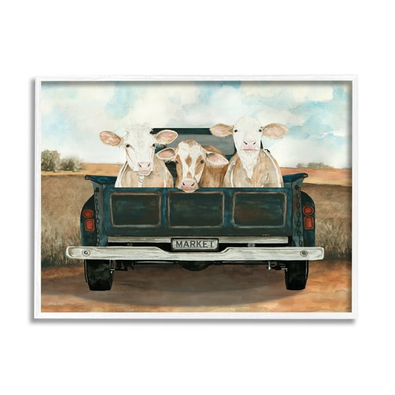 Stupell Industries Cows in Country Truck Animals & Insects Painting White Framed Art Print Wall Art, 30 x 24