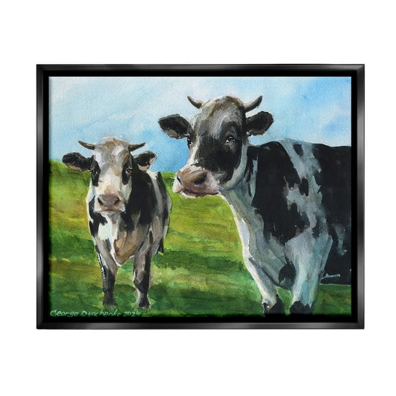 Stupell Industries Cows in Pasture Landscape Animals & Insects Painting Black Floater Framed Canvas Art Print Wall Art, 21 x 17