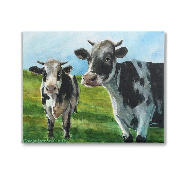 Stupell Industries Cows in Pasture Landscape Animals & Insects Painting Gallery Wrapped Canvas Art Print Wall Art, 20 x 16