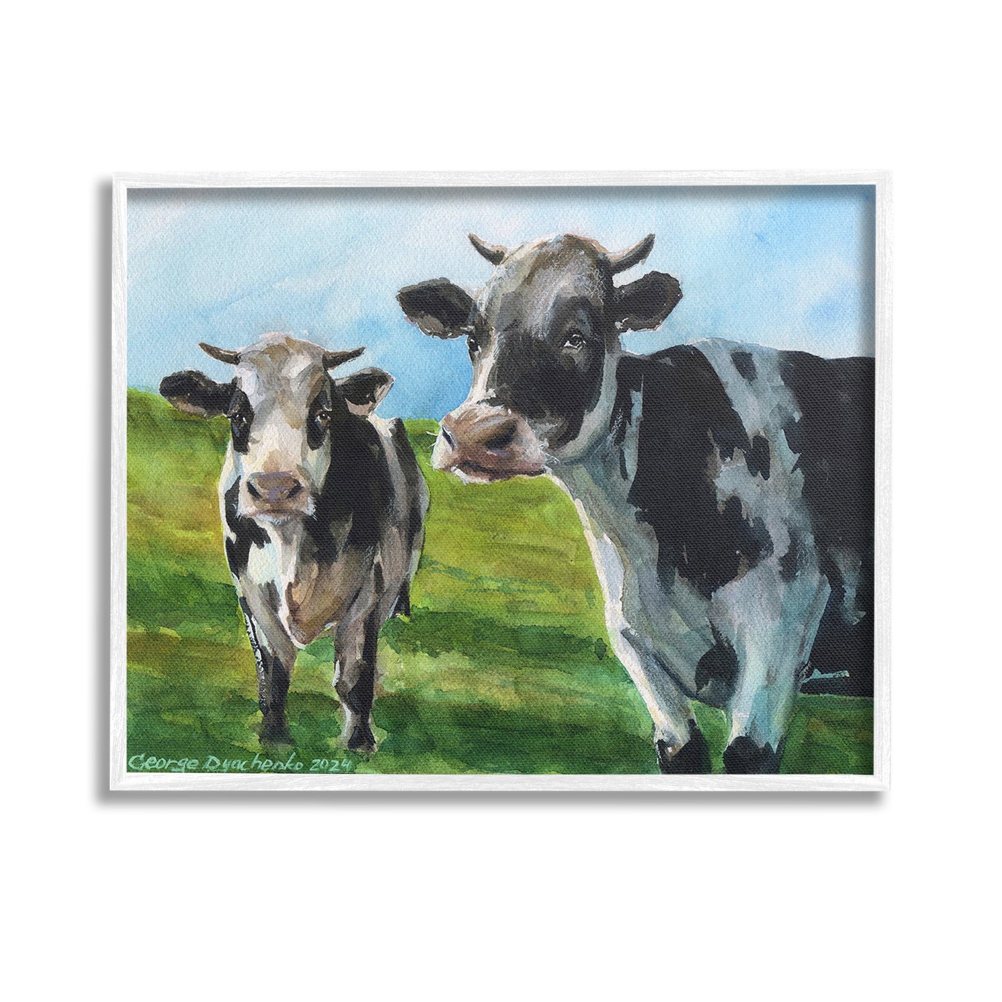 Stupell Industries Cows in Pasture Landscape Animals & Insects Painting White Framed Art Print Wall Art, 14 x 11
