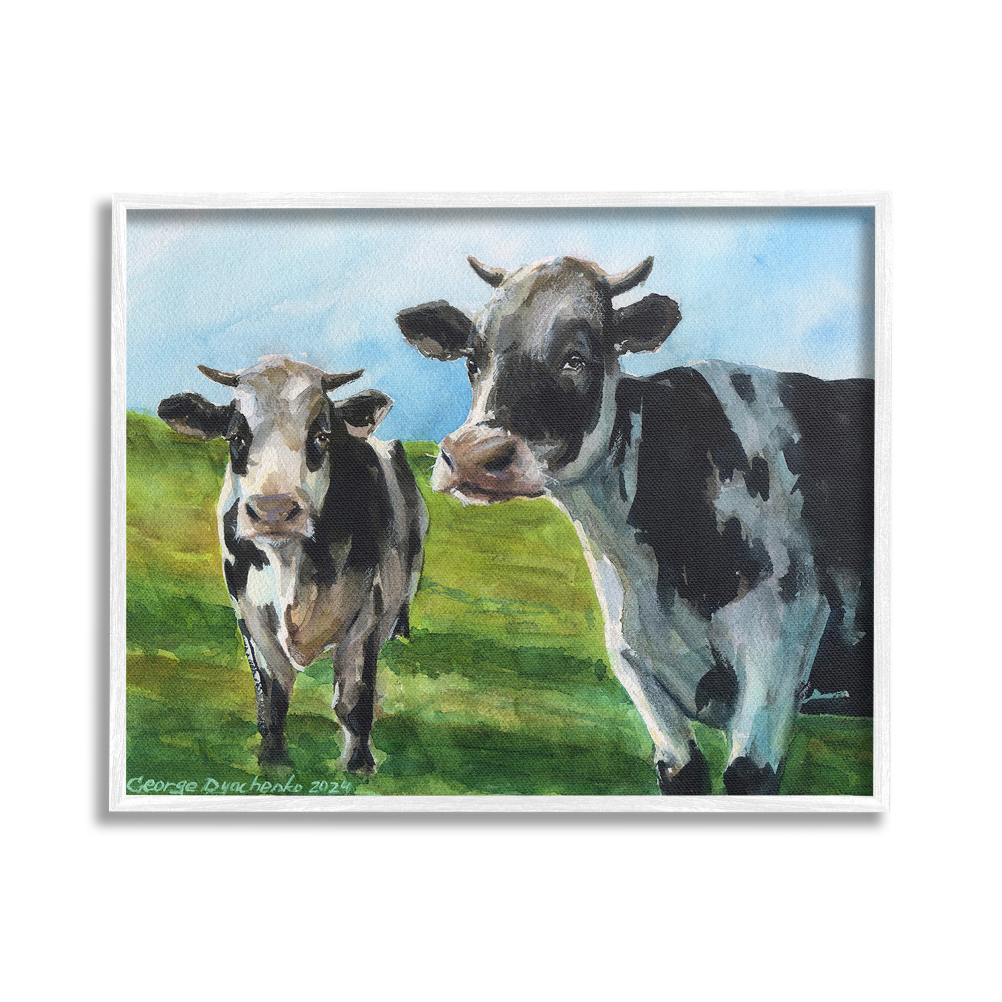 Stupell Industries Cows in Pasture Landscape Animals & Insects Painting White Framed Art Print Wall Art, 20 x 16