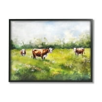 Stupell Industries Cows in Pasture Watercolor Animals & Insects Painting Black Framed Art Print Wall Art, 14 x 11