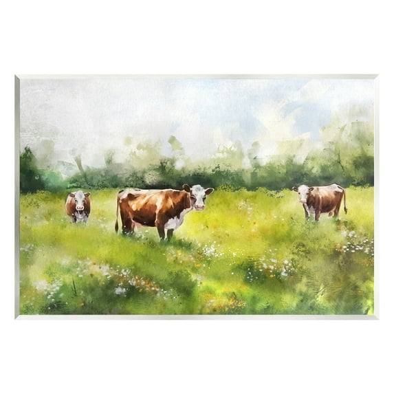 Stupell Industries Cows in Pasture Watercolor Animals & Insects Painting Unframed Art Print Wall Art, 15 x 10