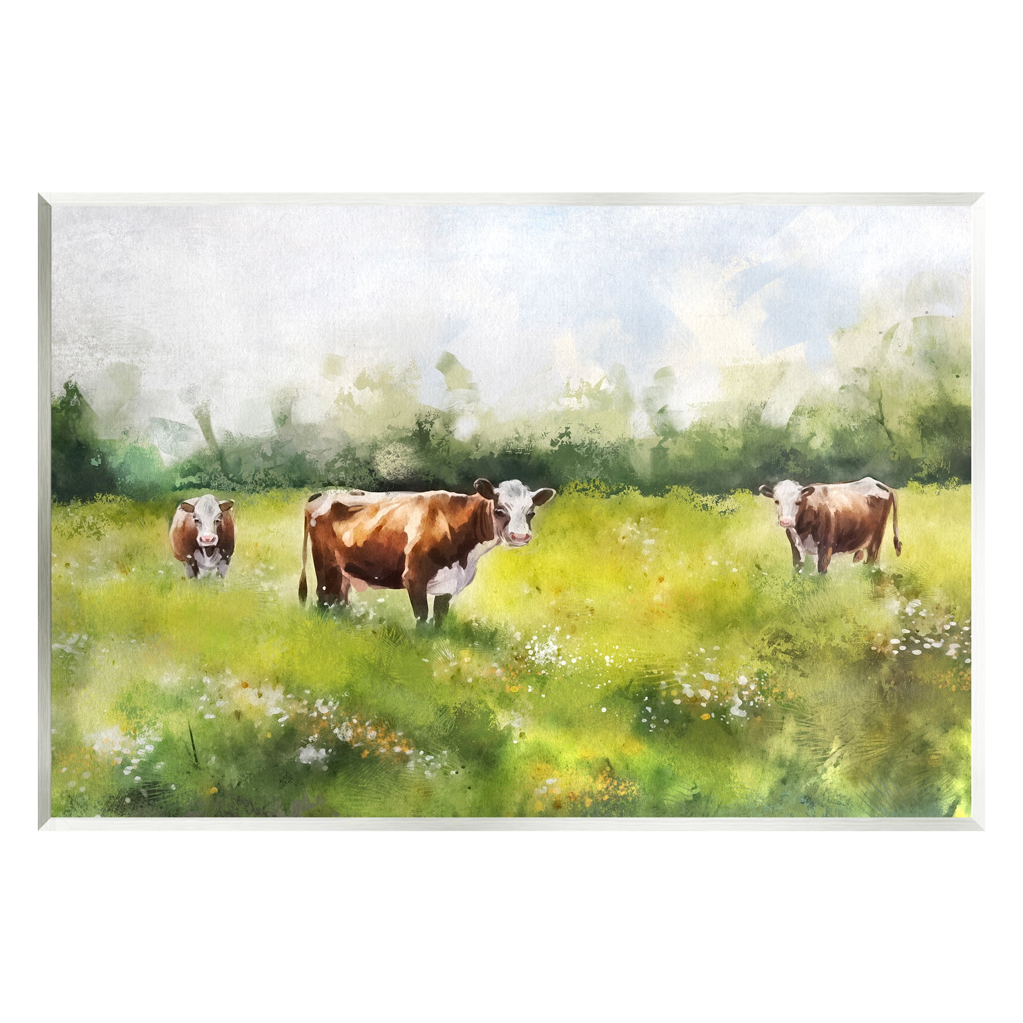 Stupell Industries Cows in Pasture Watercolor Animals & Insects Painting Unframed Art Print Wall Art, 19 x 13