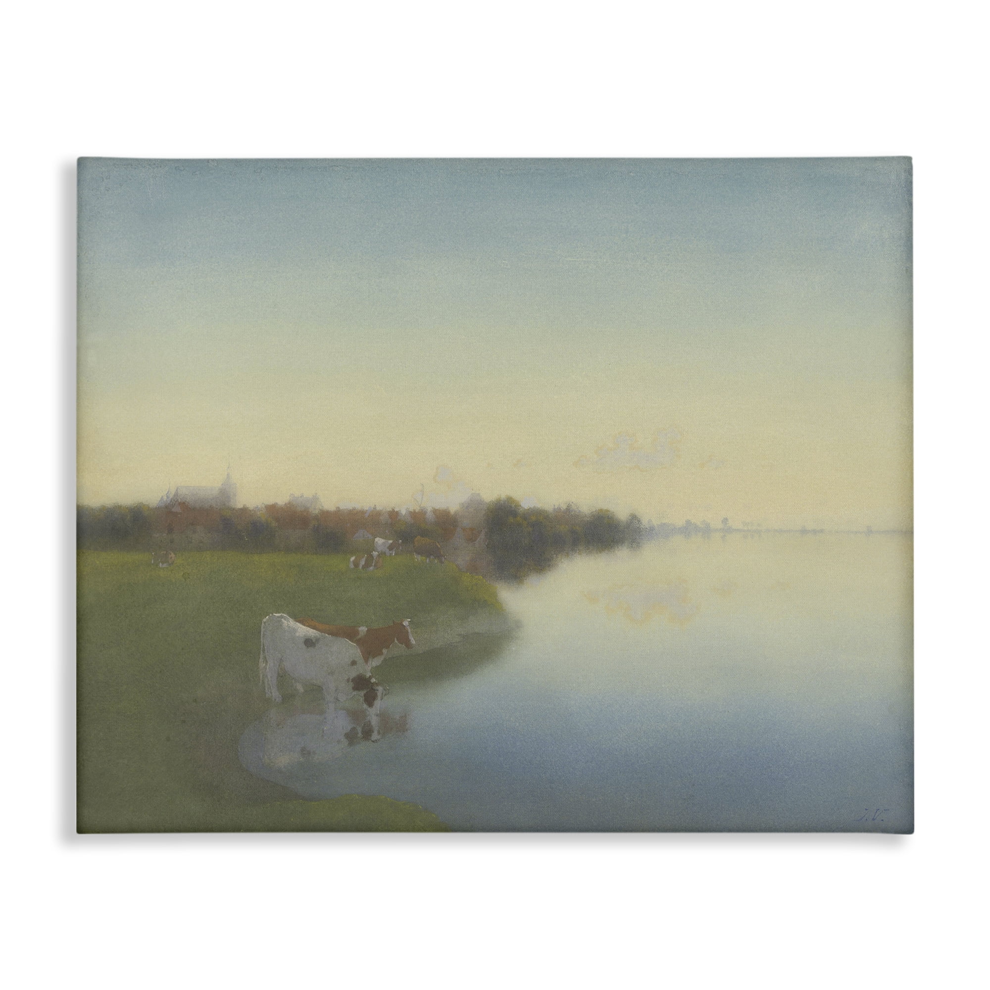 Stupell Industries Cows in Serene Shore Landscape & Nature Painting Wrapped Canvas Art Print Wall Art, 48 x 36