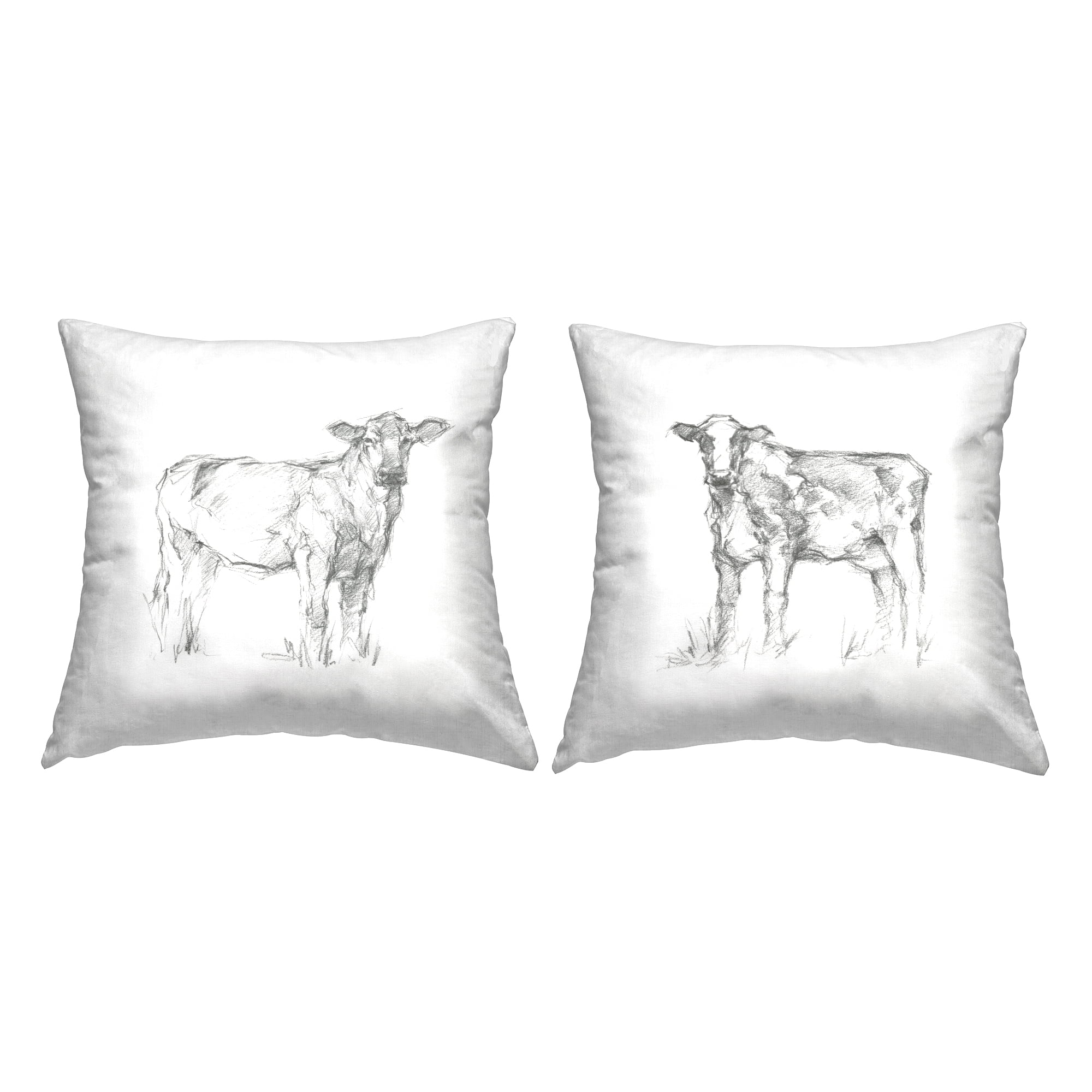 Stupell Industries Cows in Sketched Style Square Decorative Printed Throw Pillow, 18 x 18, Set of 2