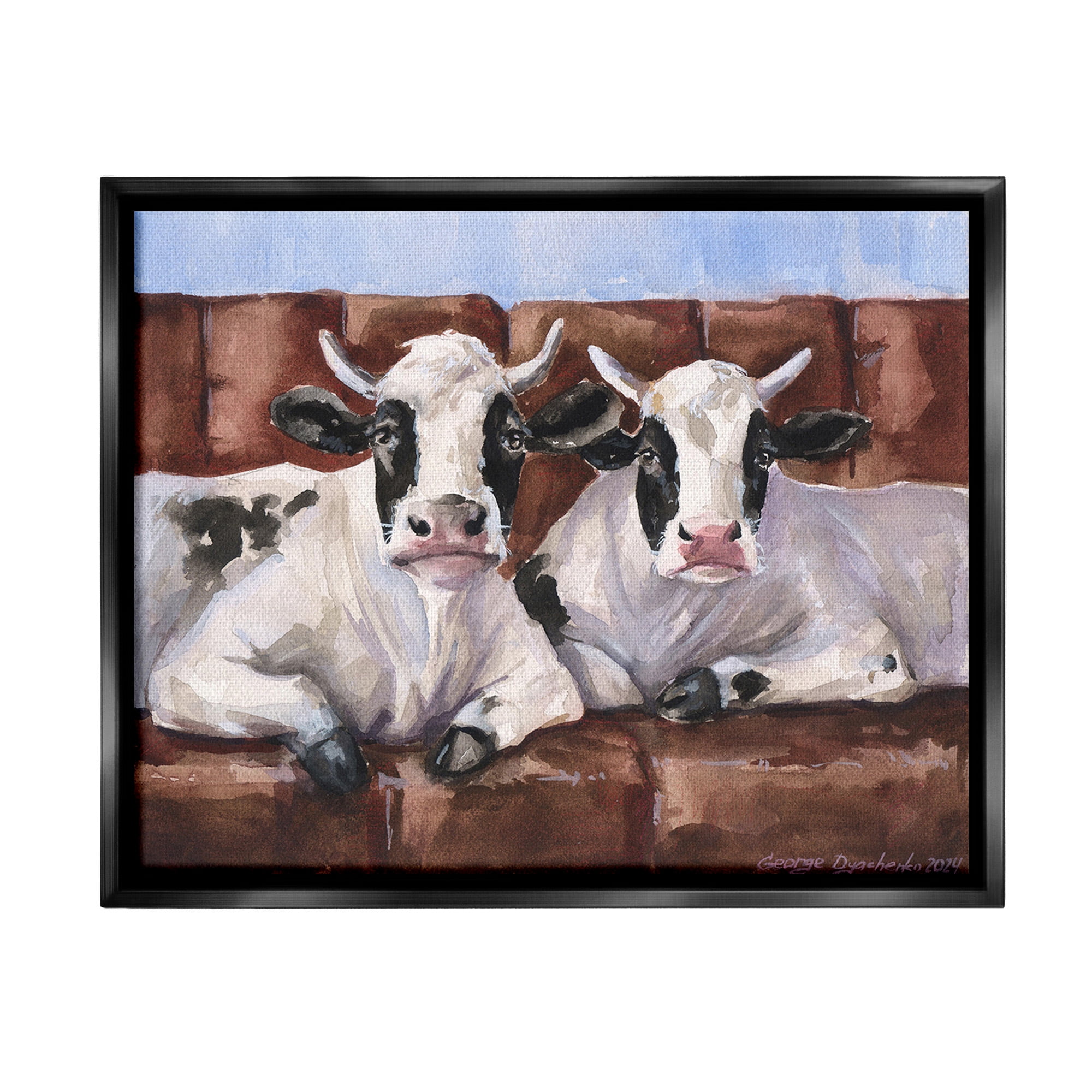 Stupell Industries Cows on Farmhouse Couch Animals & Insects Painting Black Floater Framed Canvas Art Print Wall Art, 31 x 25
