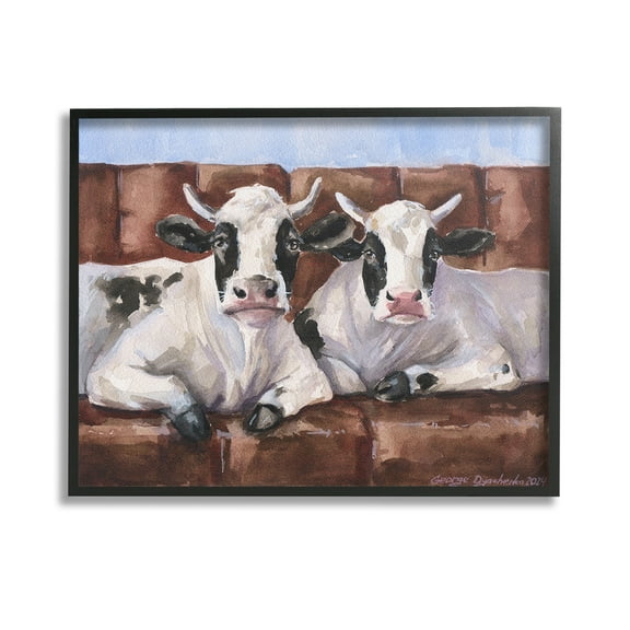 Stupell Industries Cows on Farmhouse Couch Animals & Insects Painting Black Framed Art Print Wall Art, 14 x 11